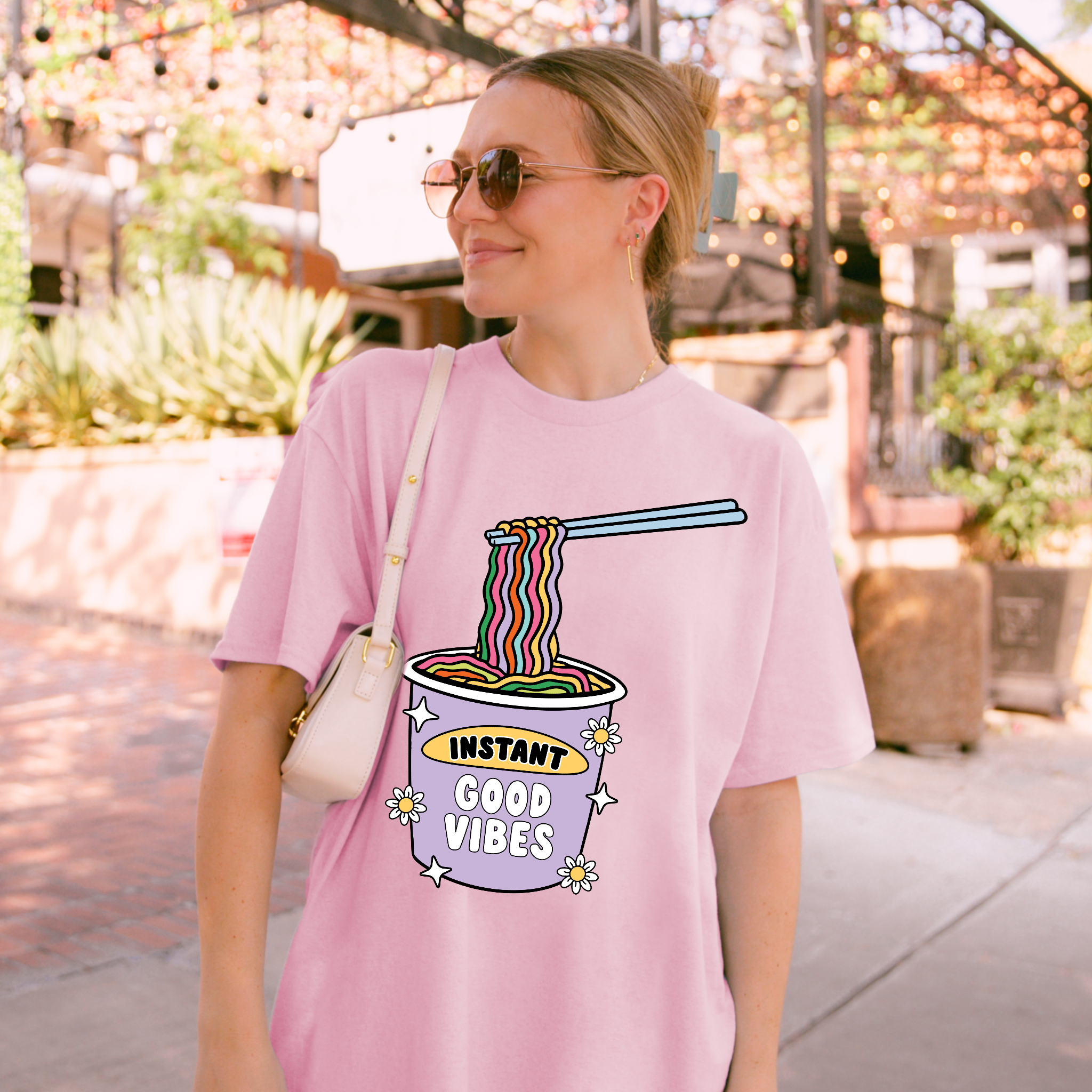 Instant Good Vibes Retro Preppy Comfort Color Graphic Tee Hoodie, Sweatshirt | PodTeesHub.com