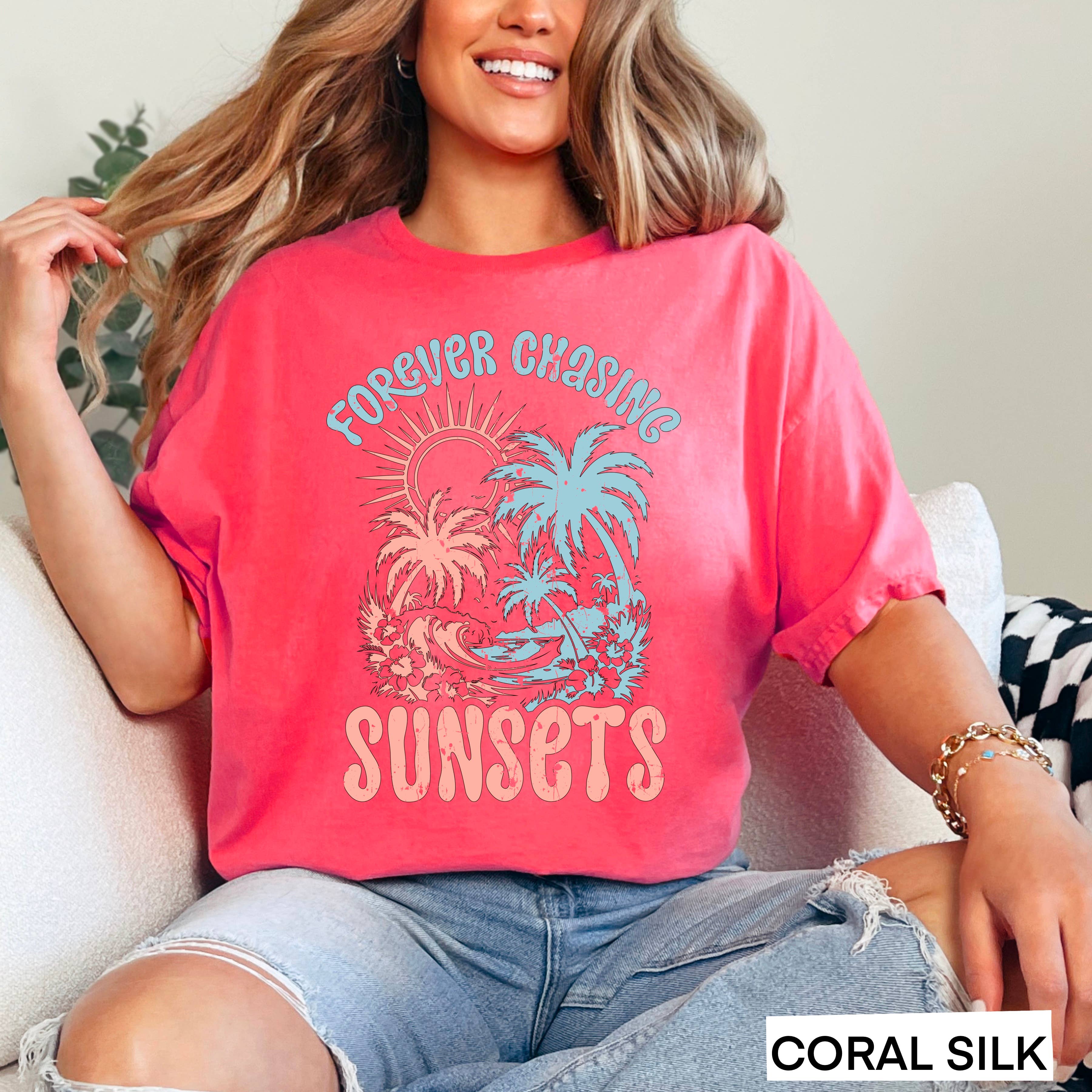 Forever Chasing Sunsets Graphic Tee | Summer 2025  |  Gildan Hoodie, Sweatshirt | PodTeesHub.com