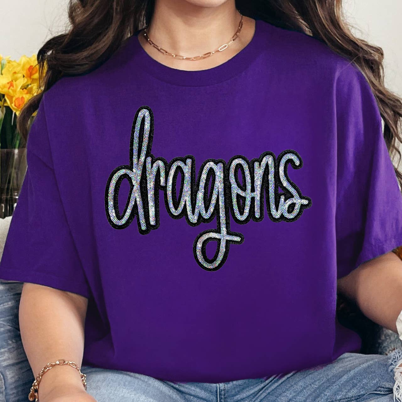 Dragons Sequin Patch Purple Everyday Tee Hoodie, Sweatshirt | PodTeesHub.com