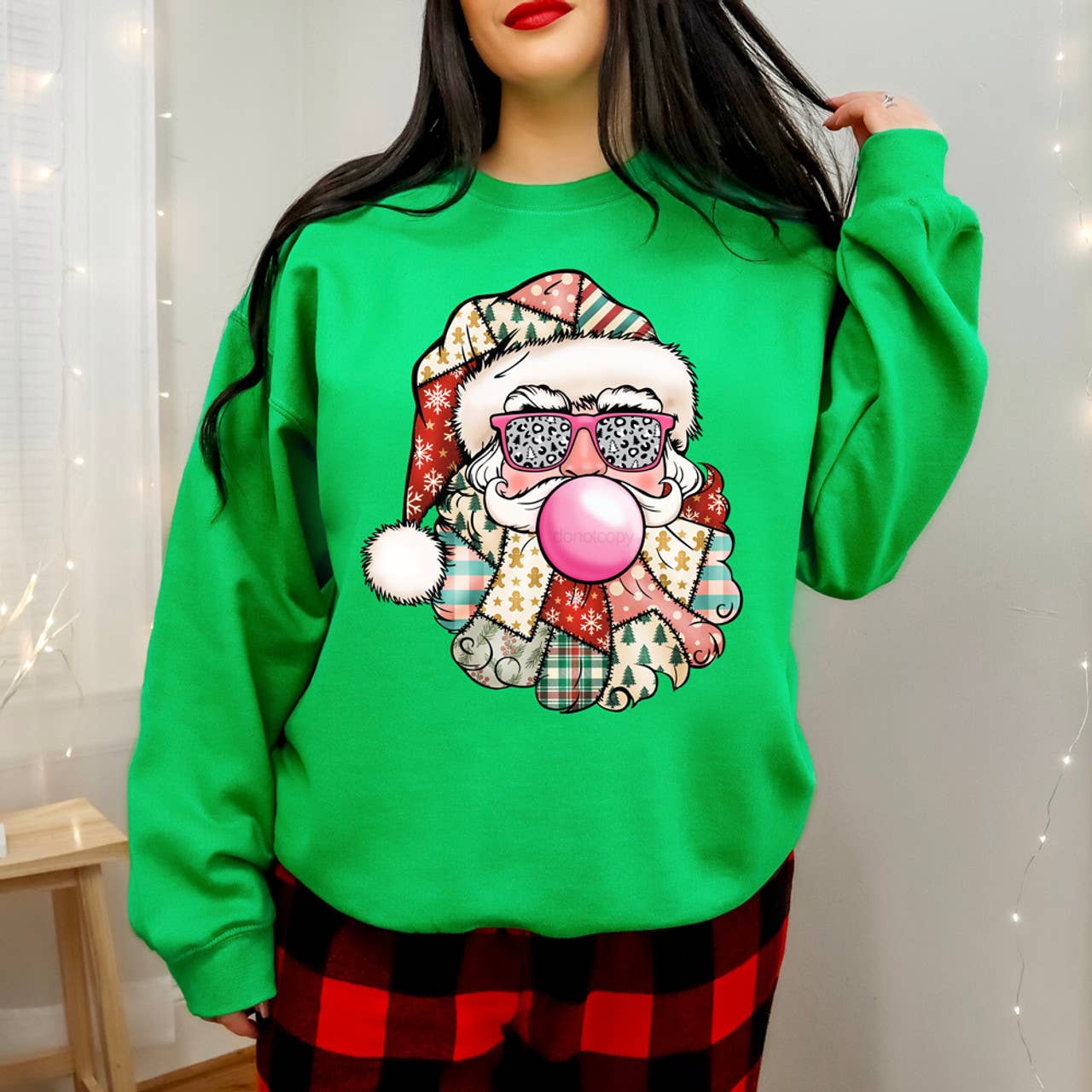 Trendy Patchwork Santa Bubblegum Sweatshirt T-Shirts, Hoodie | PodTeesHub.com