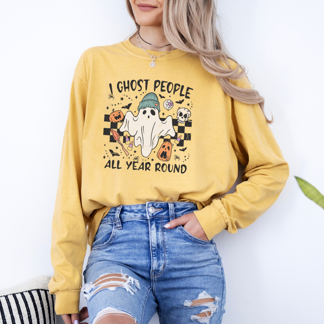 I Ghost People All Year Round Long Sleeve Fall Graphic Tee Hoodie, Sweatshirt | PodTeesHub.com