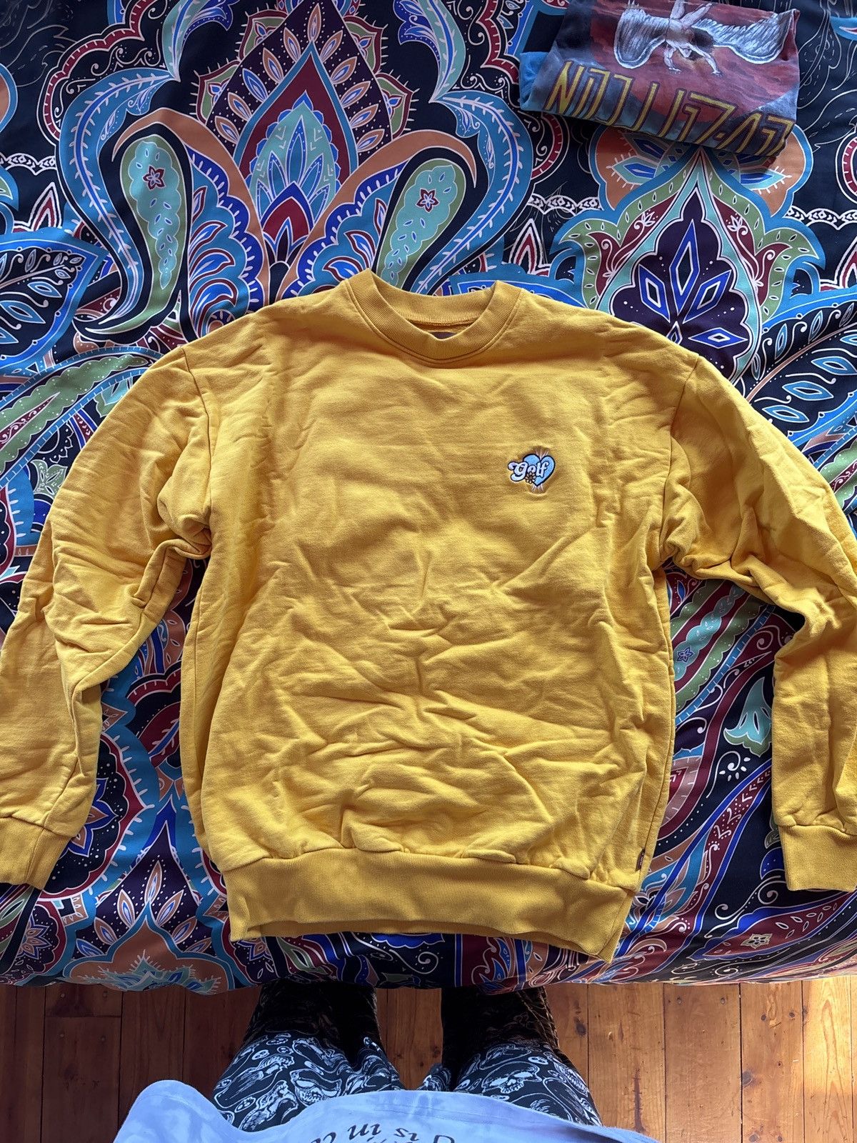 Wang Golf Wang Embroidered Yellow Heart Crewneck T-Shirts, Hoodie, Sweatshirt | PodTeesHub.com