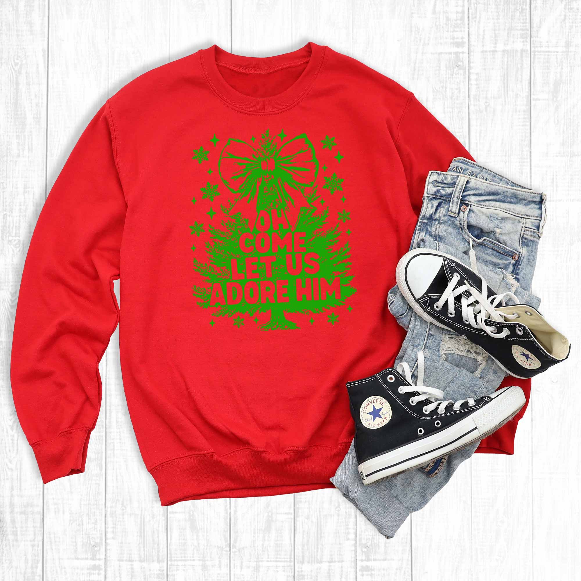 Retro Faith Christmas O Come Let Us Adore Him Sweatshirt T-Shirts, Hoodie | PodTeesHub.com