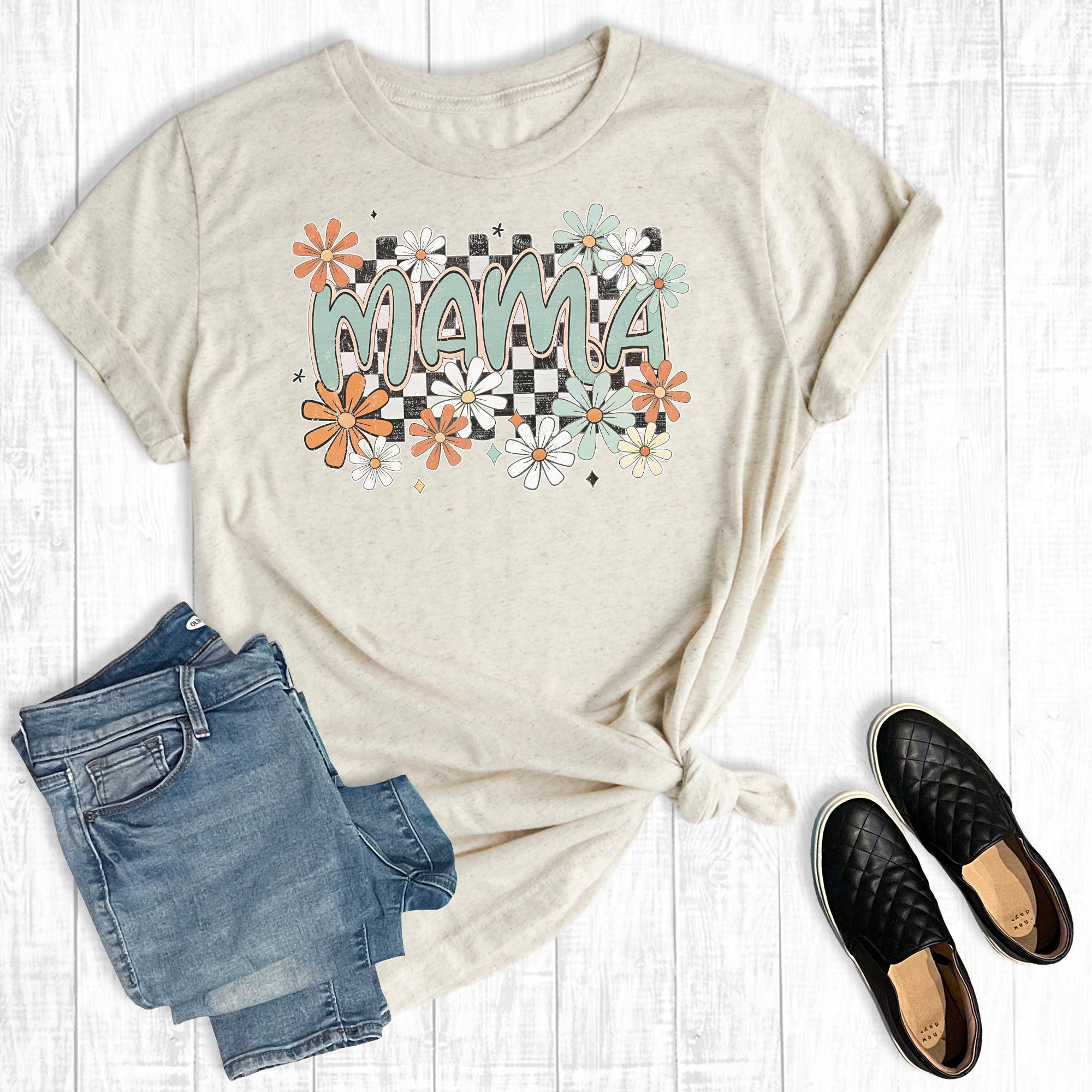 Mother's Day Checkered Floral Mama Graphic Tee Hoodie, Sweatshirt | PodTeesHub.com