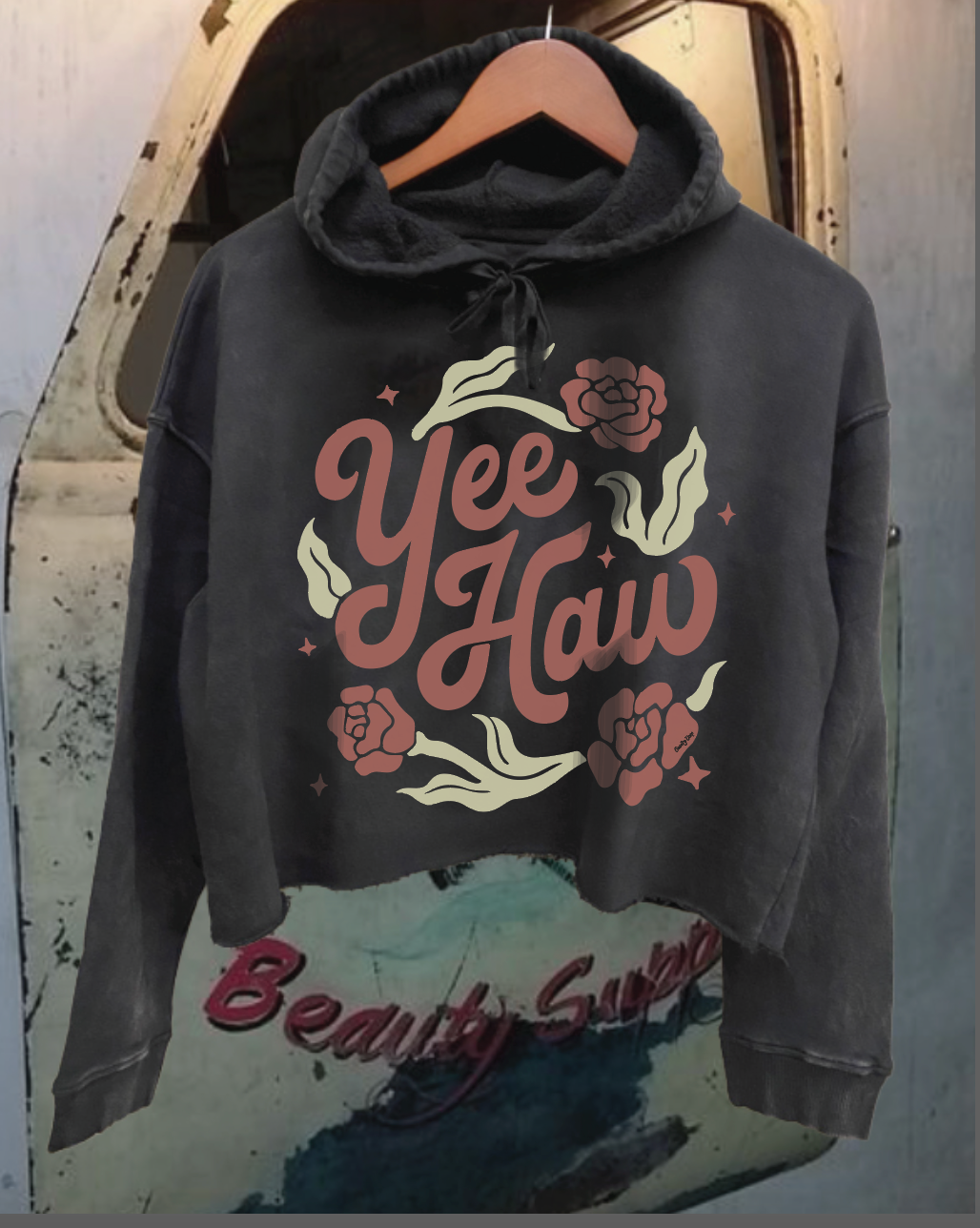 Yee Haw Acid Wash Cropped Hooded Sweatshirt T-Shirts, Hoodie | PodTeesHub.com