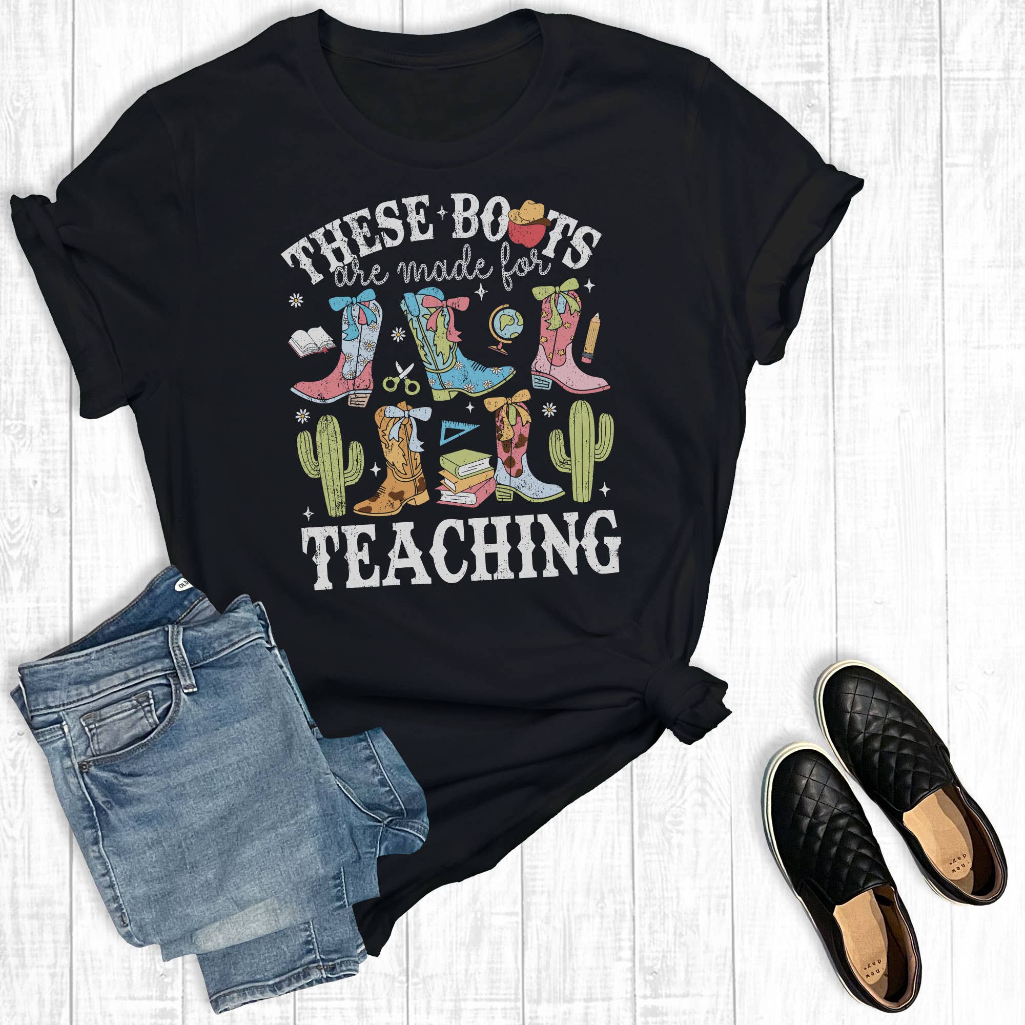 Western These Boots Are Made For Teaching Graphic Tee Hoodie, Sweatshirt | PodTeesHub.com