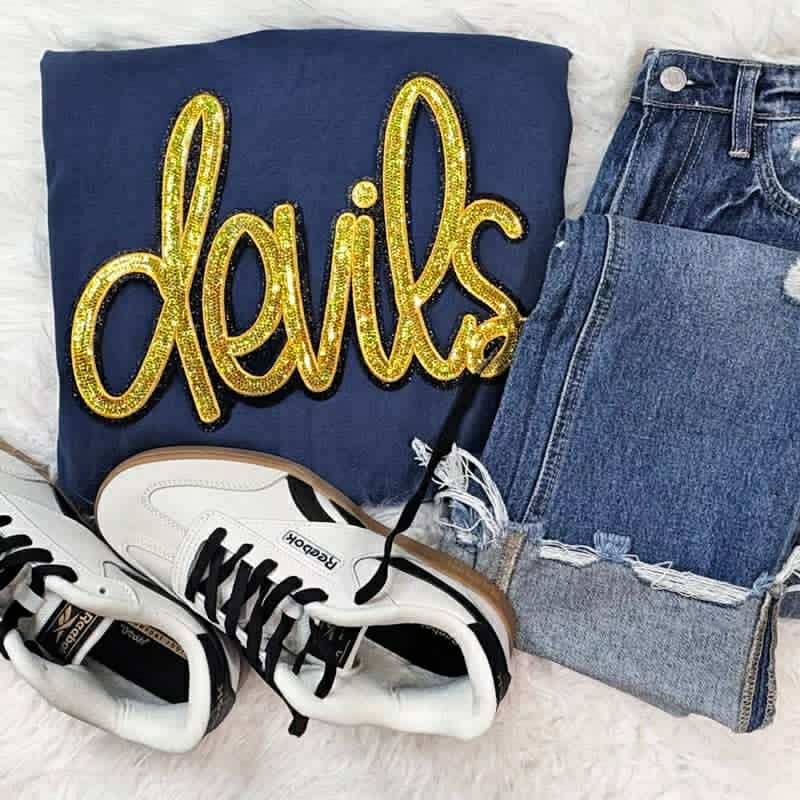 Devils Gold Sequin Patch Tee Hoodie, Sweatshirt | PodTeesHub.com