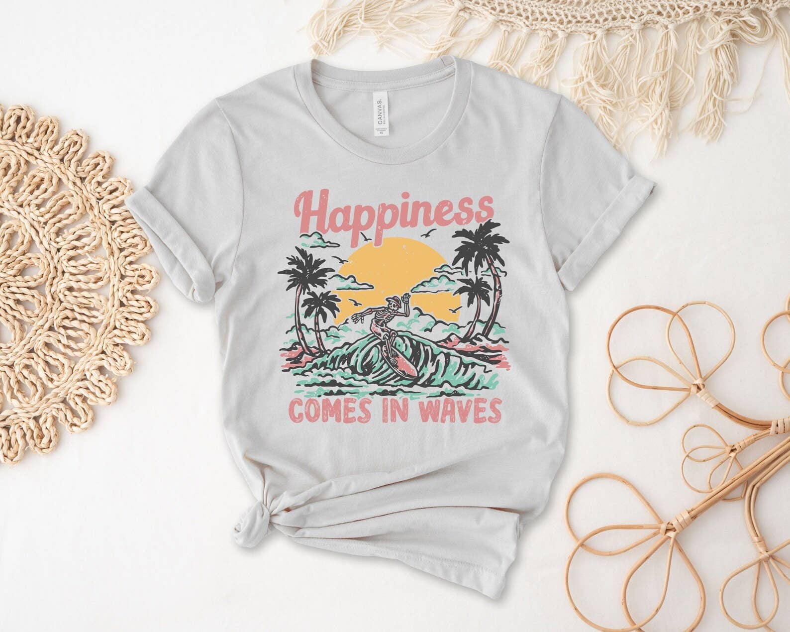 Happiness Comes in Waves Shirt Hoodie, Sweatshirt | PodTeesHub.com