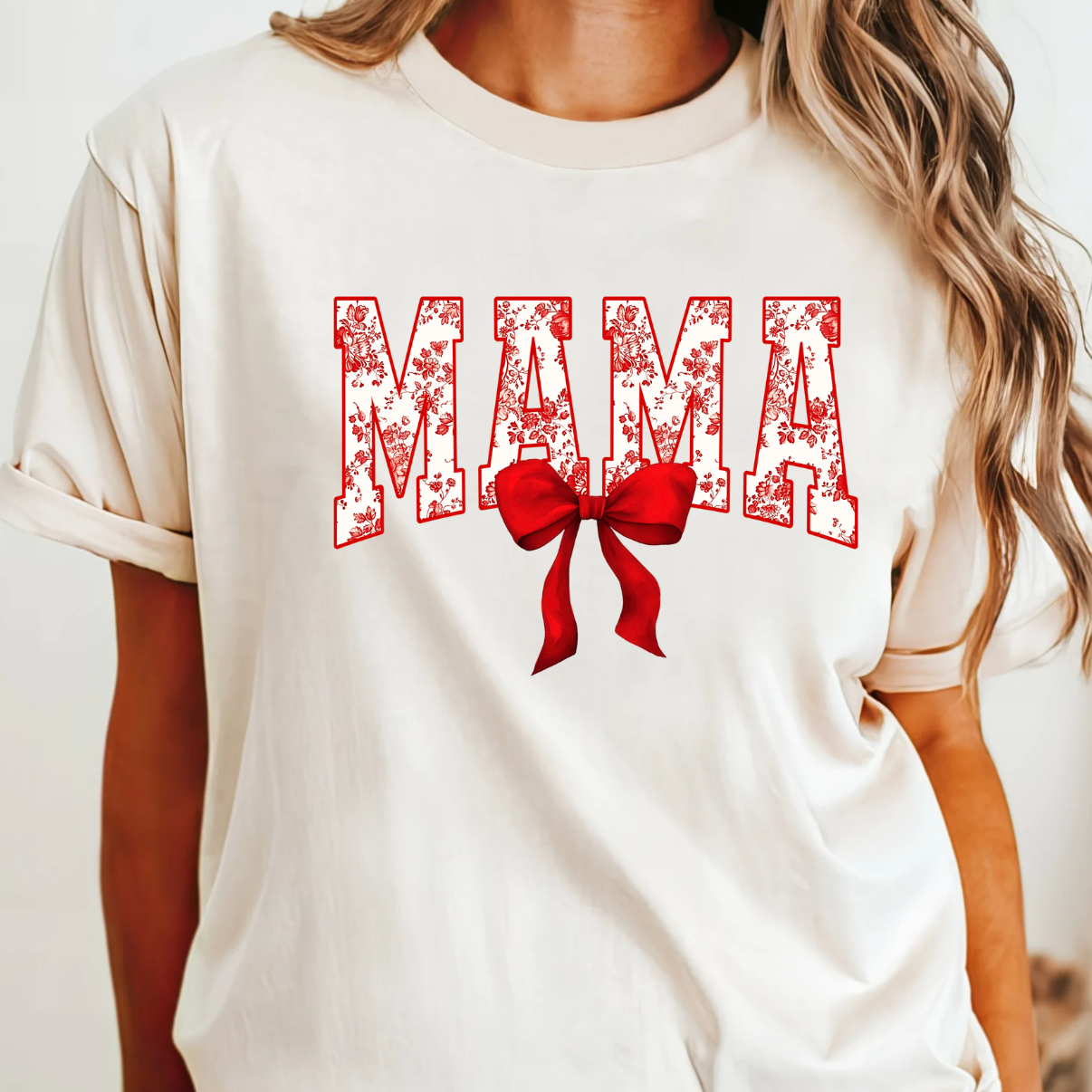Red Floral Mama Coquette Bow Tee Hoodie, Sweatshirt | PodTeesHub.com