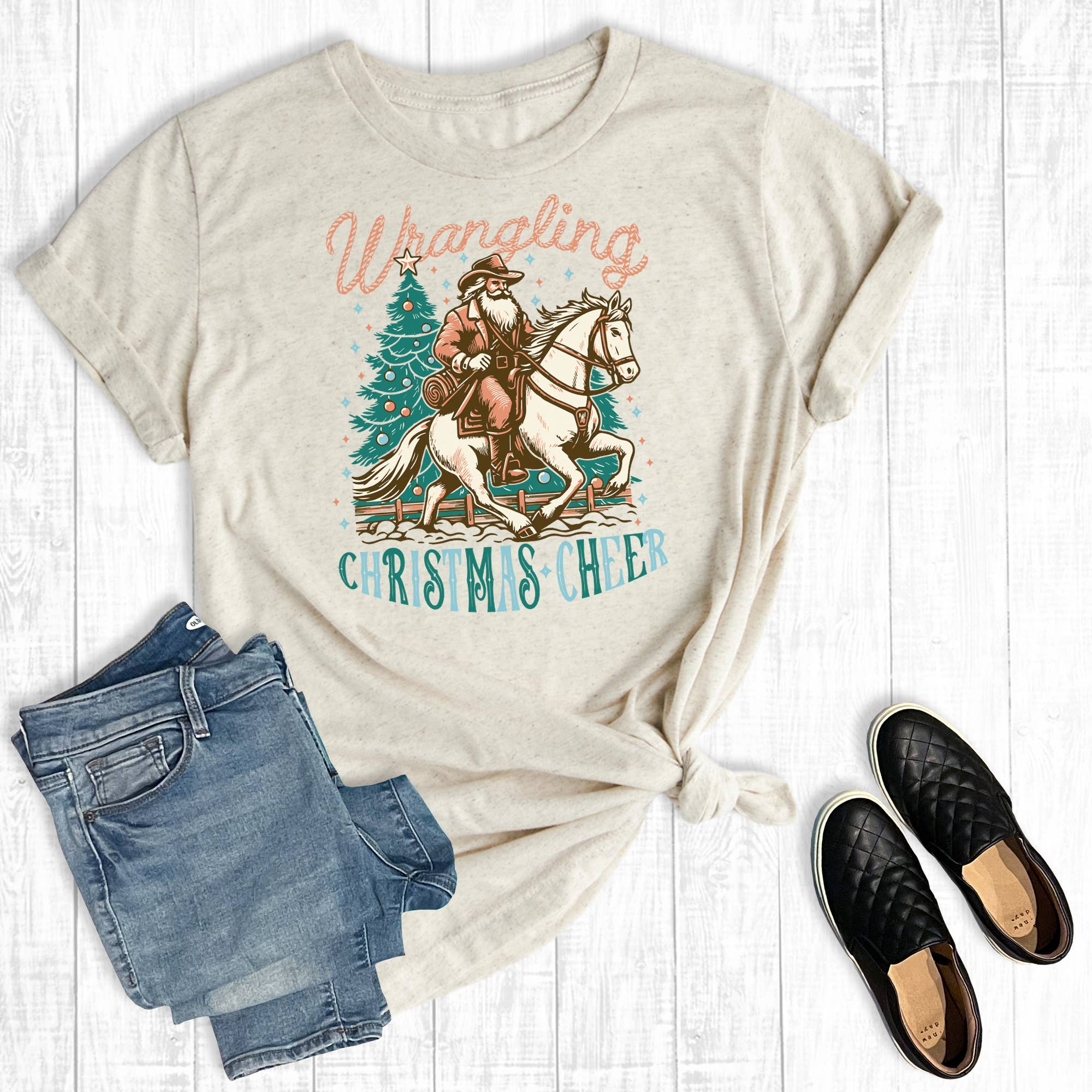 Western Wrangling Christmas Cheer Graphic Tee Hoodie, Sweatshirt | PodTeesHub.com