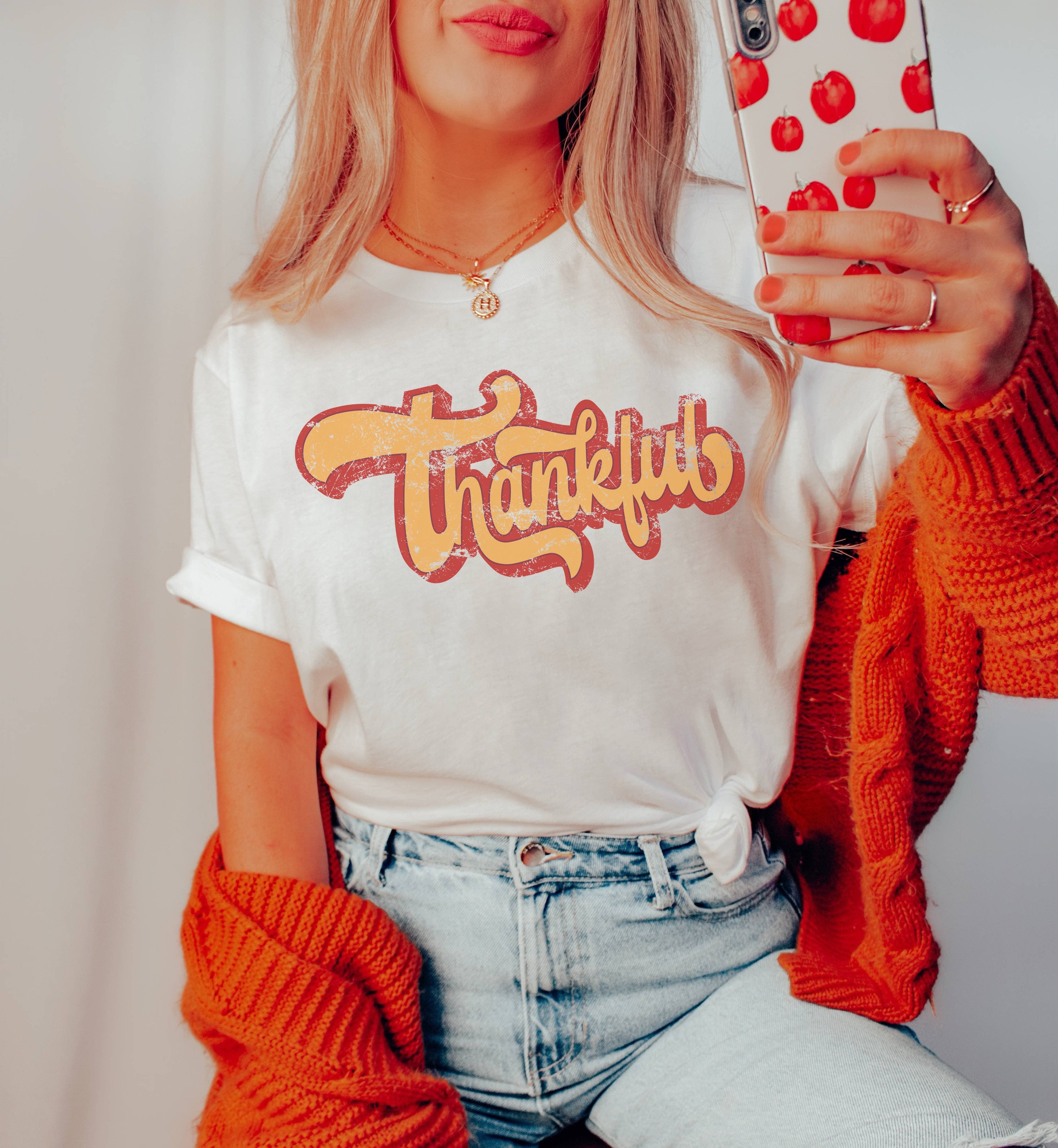 Thankful Retro Shadow Tee | Fall Shirt Graphic Tee Hoodie, Sweatshirt | PodTeesHub.com