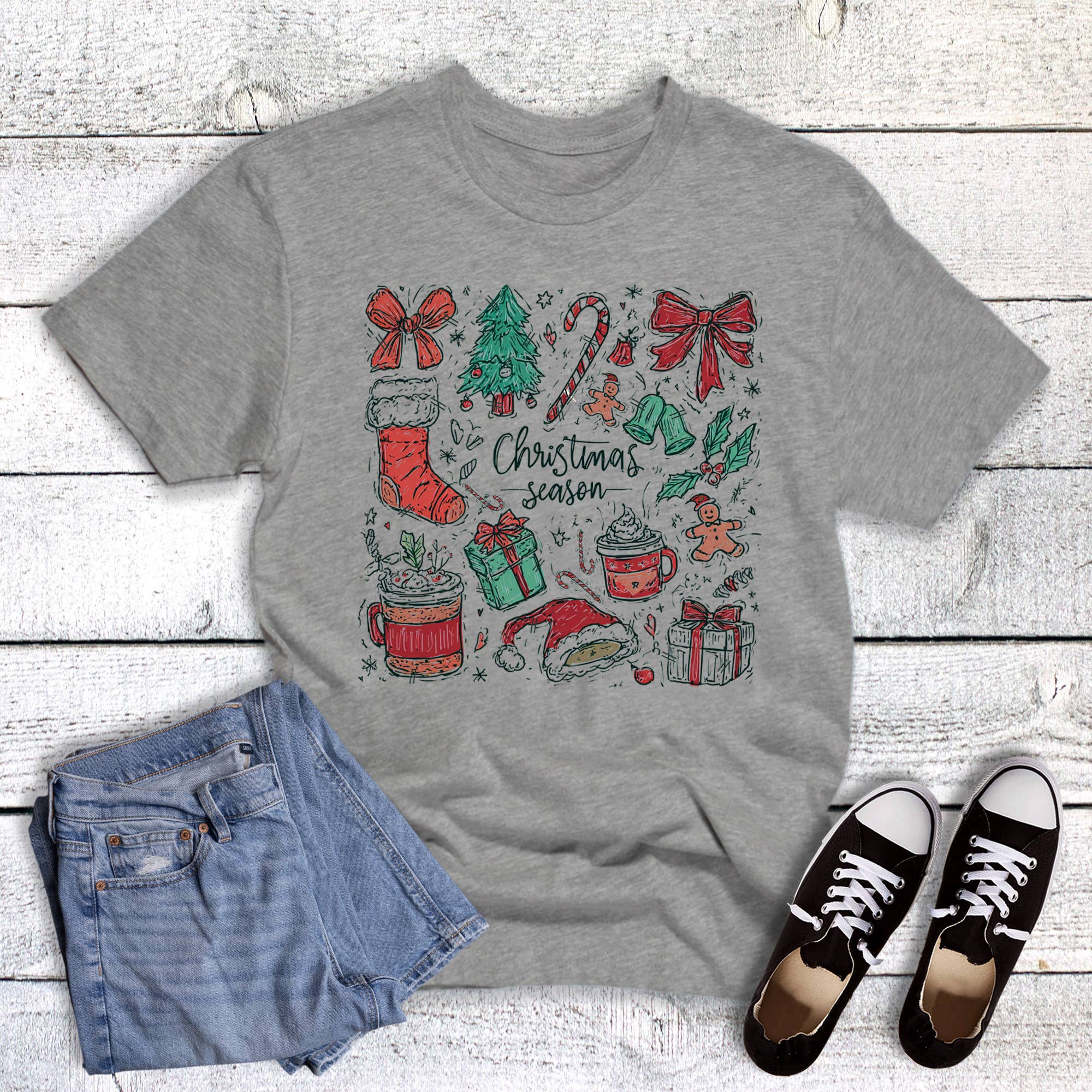 Christmas Season Sketch Collage Graphic Tee Hoodie, Sweatshirt | PodTeesHub.com