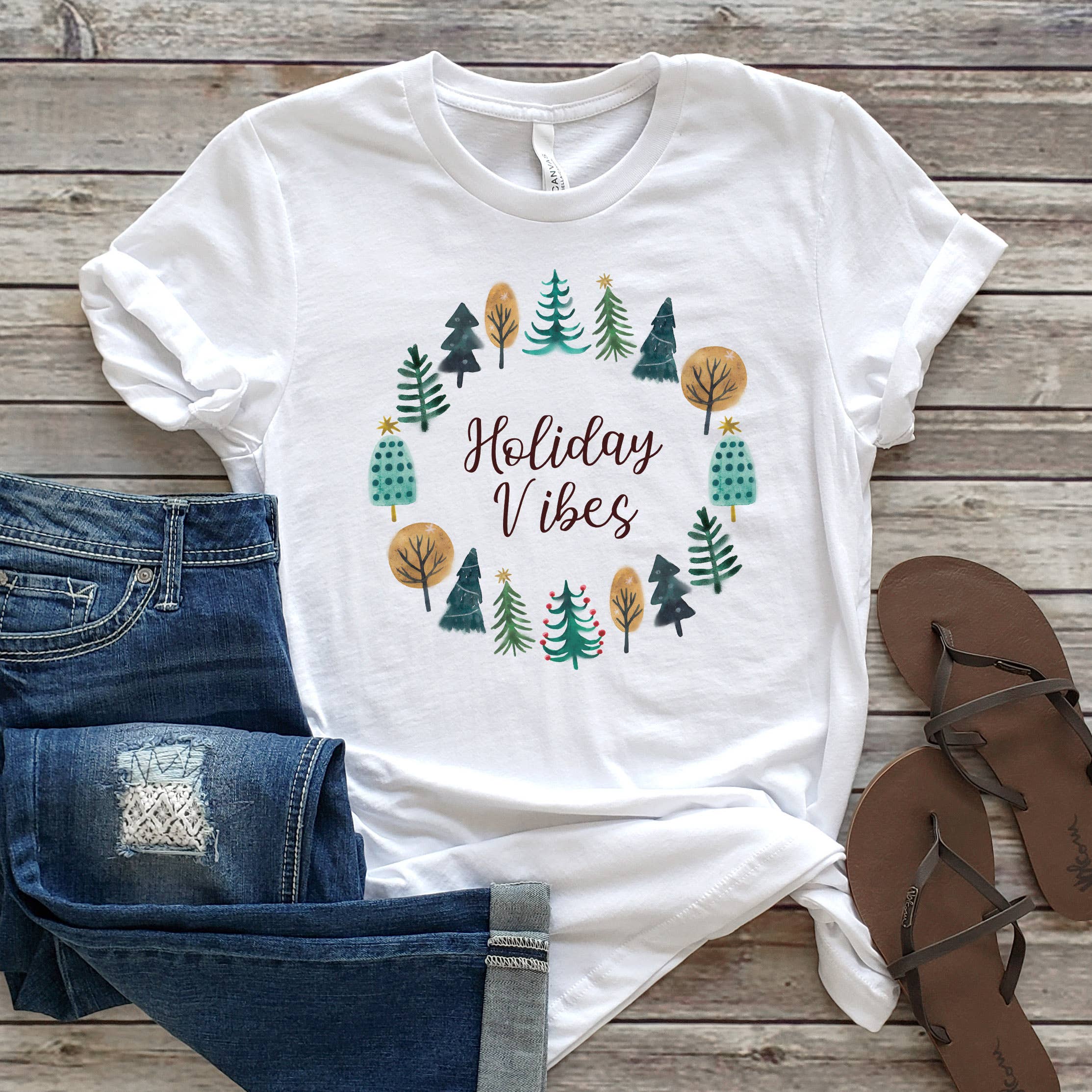 Holiday Vibes Circle Tee | Christmas | Sizes XS-2XL Hoodie, Sweatshirt | PodTeesHub.com