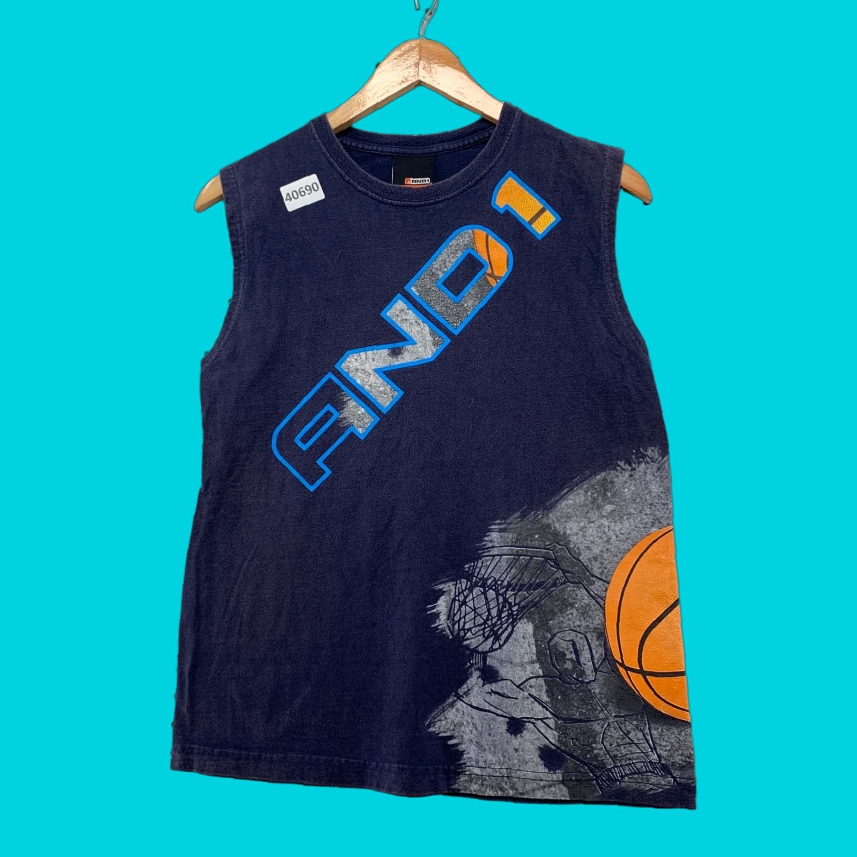 Vintage And1 Basketball Shirt Boys Youth 10 12 Blue Sleeveless Wrap Around Crew Neck Pullove Hoodie, Sweatshirt