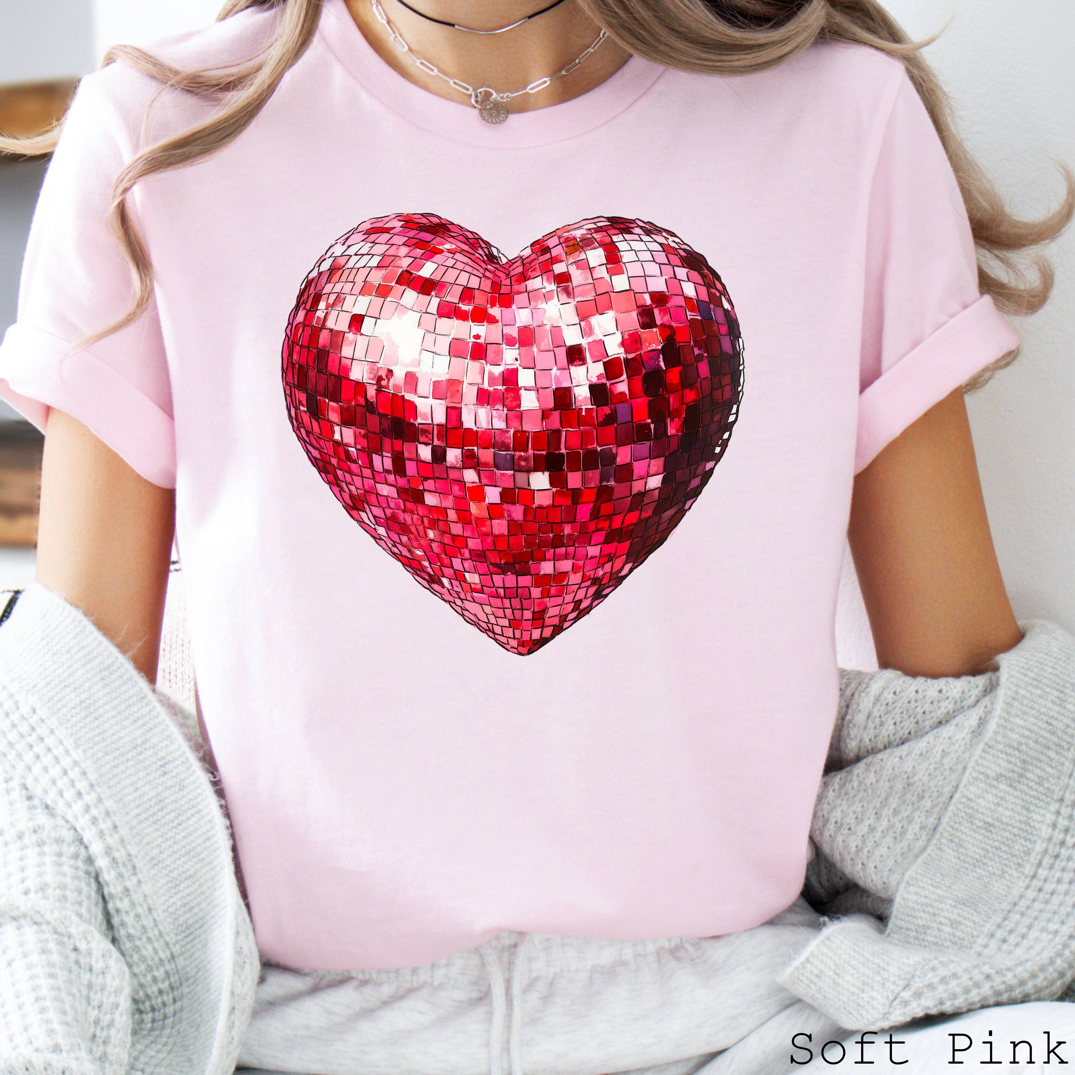 Disco Heart Valentine Graphic Shirt | Bella Canvas Hoodie, Sweatshirt | PodTeesHub.com