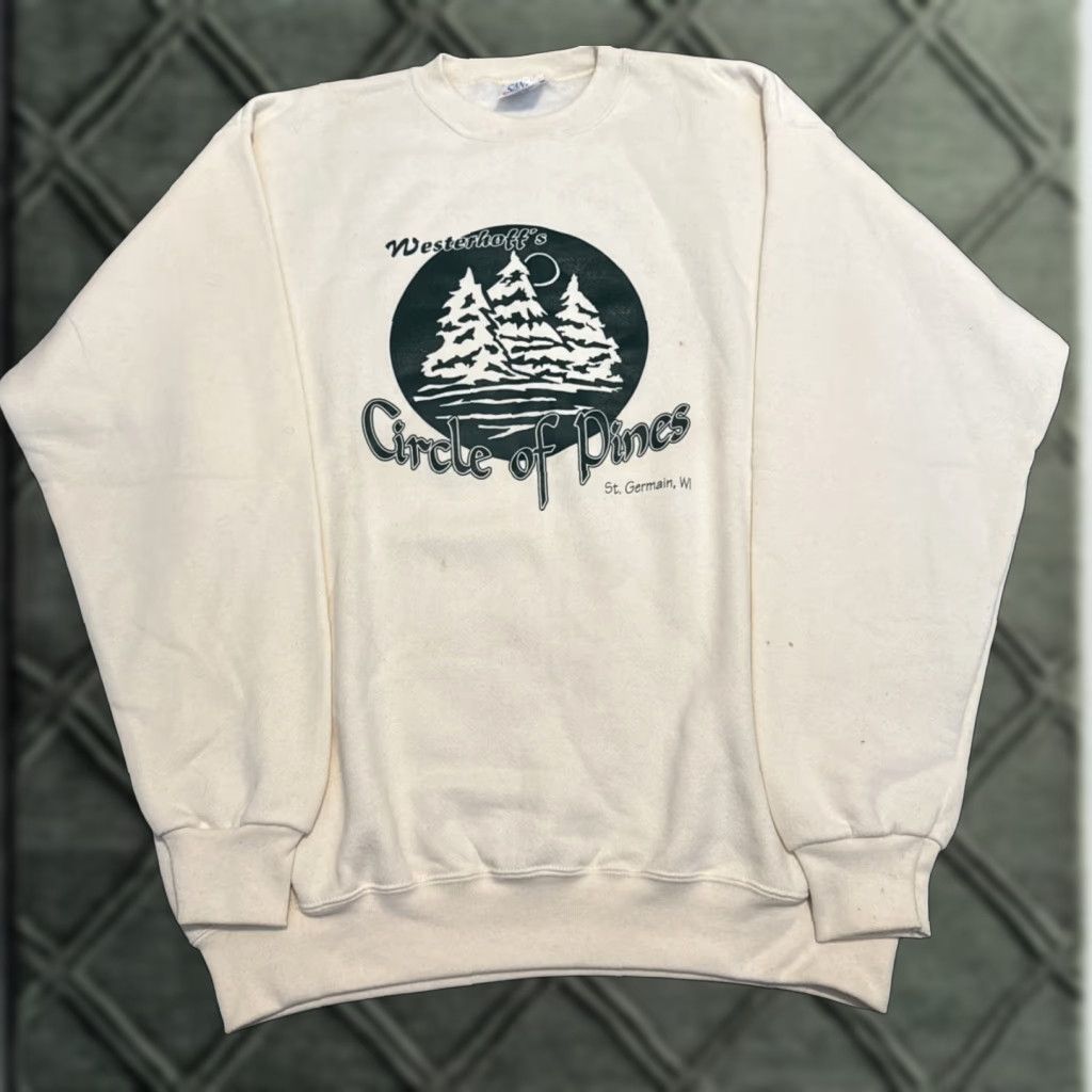 Vintage 90s Santee Sweatshirt Crewneck Unisex Adults L Ivory Tree Farm Wisconsin Westerhoffs T-Shirts, Hoodie