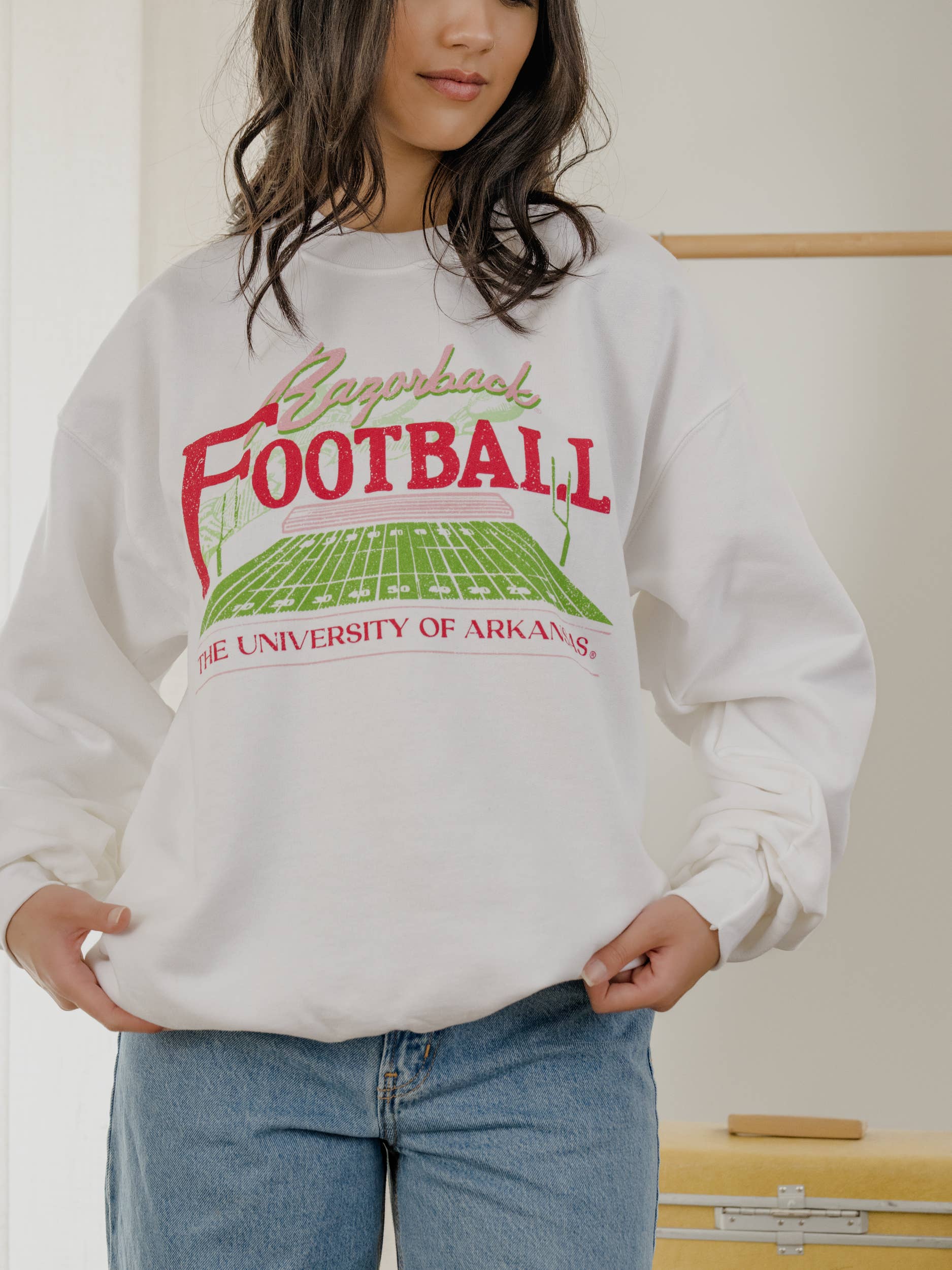 Arkansas Razorbacks Football Field White Sweatshirt T-Shirts, Hoodie | PodTeesHub.com