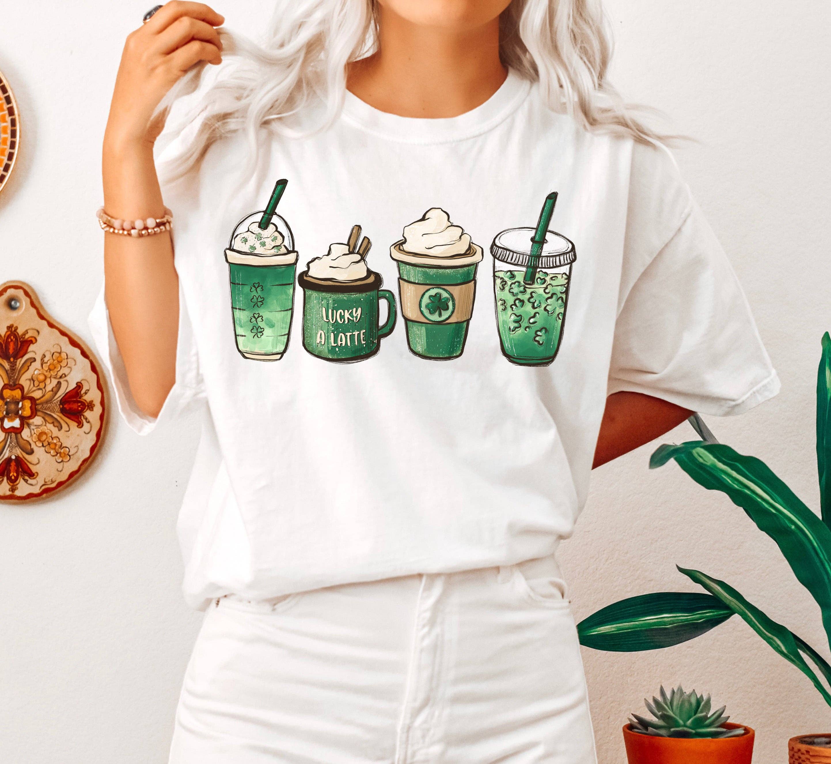 Lucky A Latte Coffee Drinks Clover T-Shirt Hoodie, Sweatshirt | PodTeesHub.com