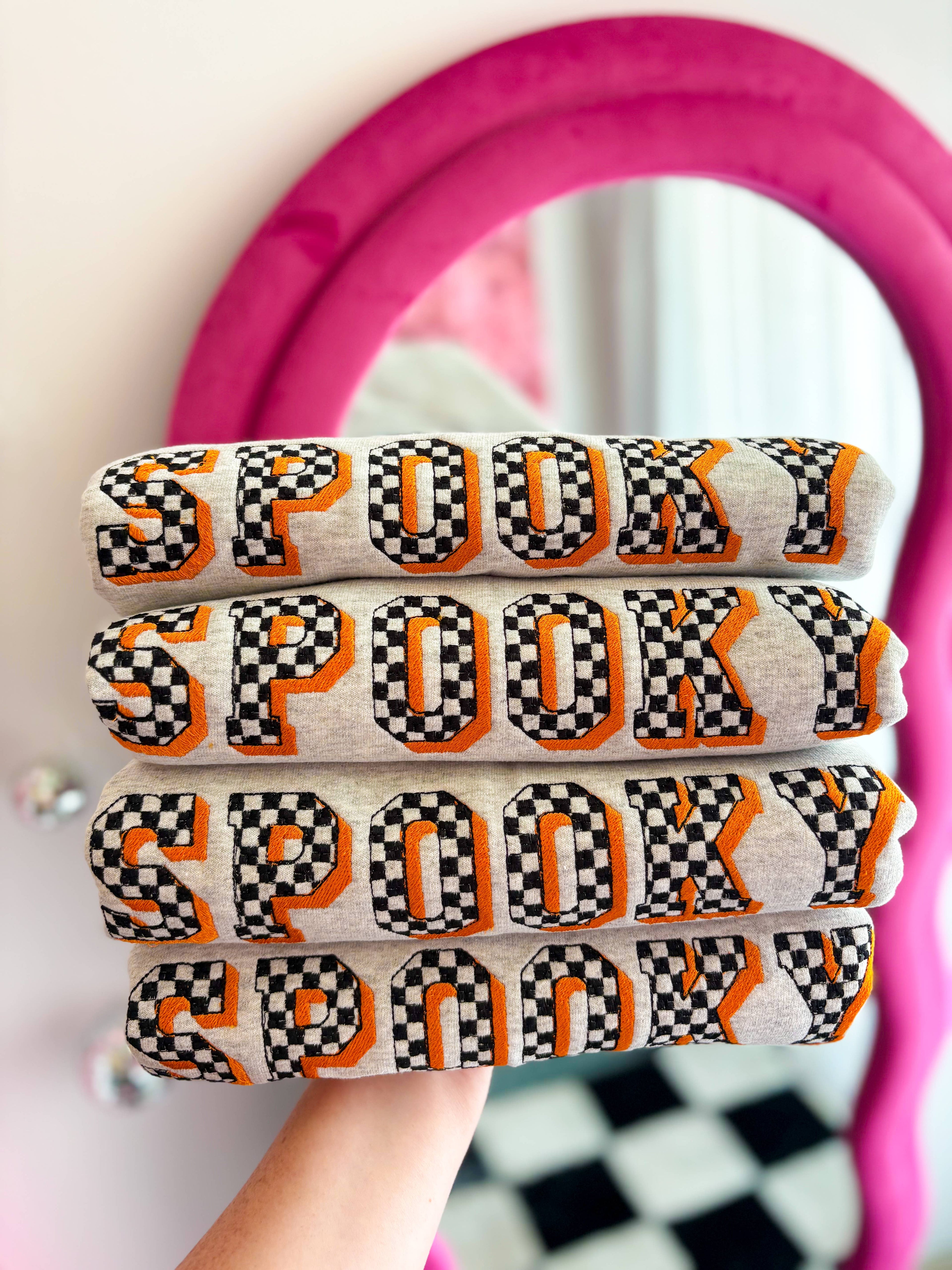 Spooky Checkered Crewneck | Fall Sweatshirt T-Shirts, Hoodie | PodTeesHub.com