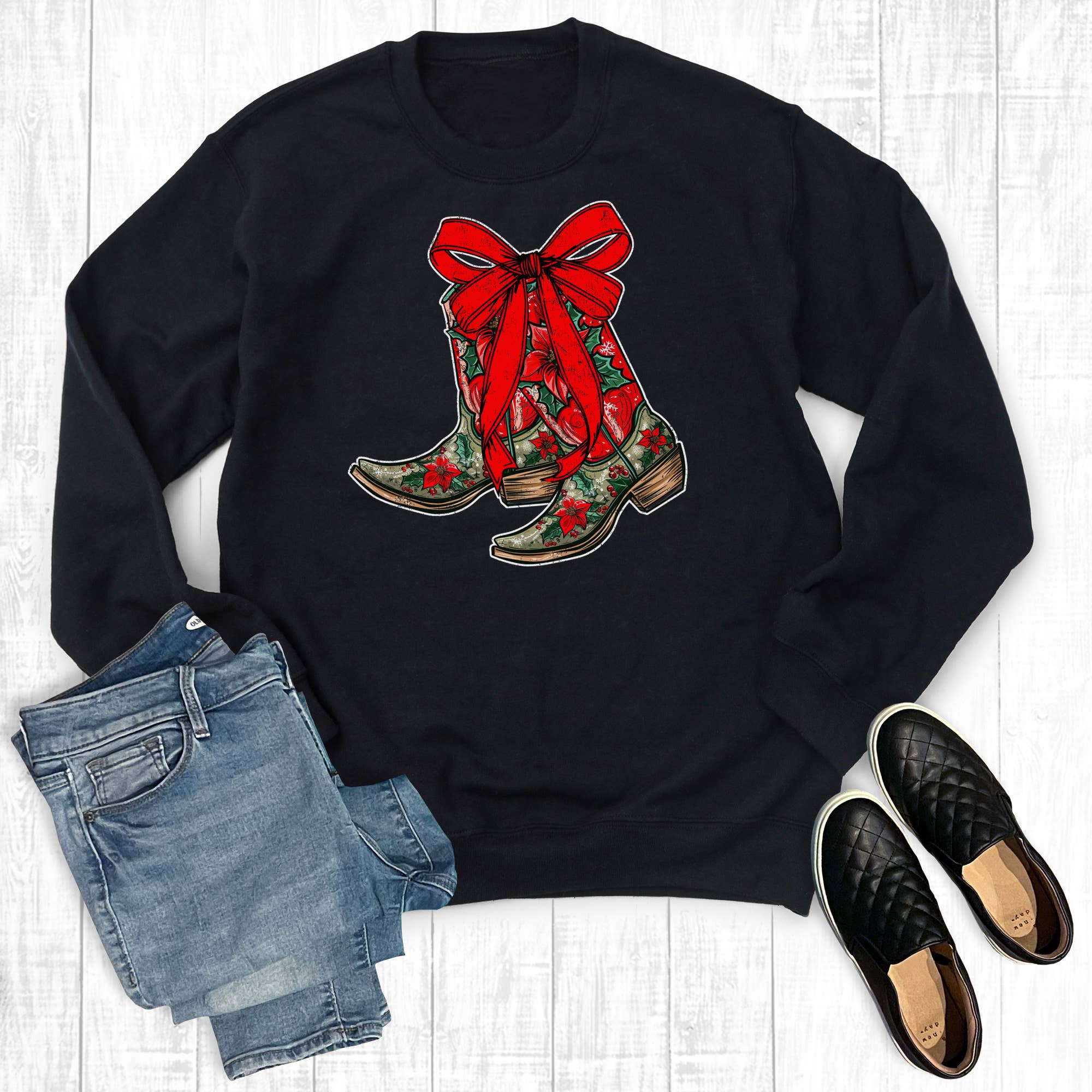 Christmas Western Cowgirl Boots Sweatshirt T-Shirts, Hoodie | PodTeesHub.com