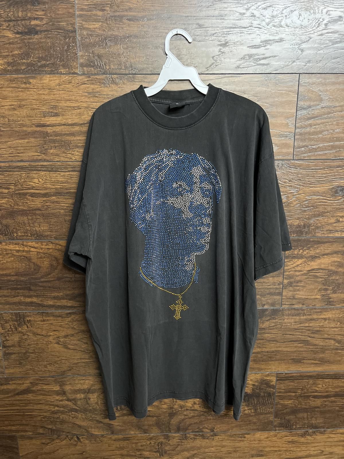Other Tupac Rhinestone T Shirt Cross Blue Silver Gold Tee Xl Hoodie, Sweatshirt | PodTeesHub.com