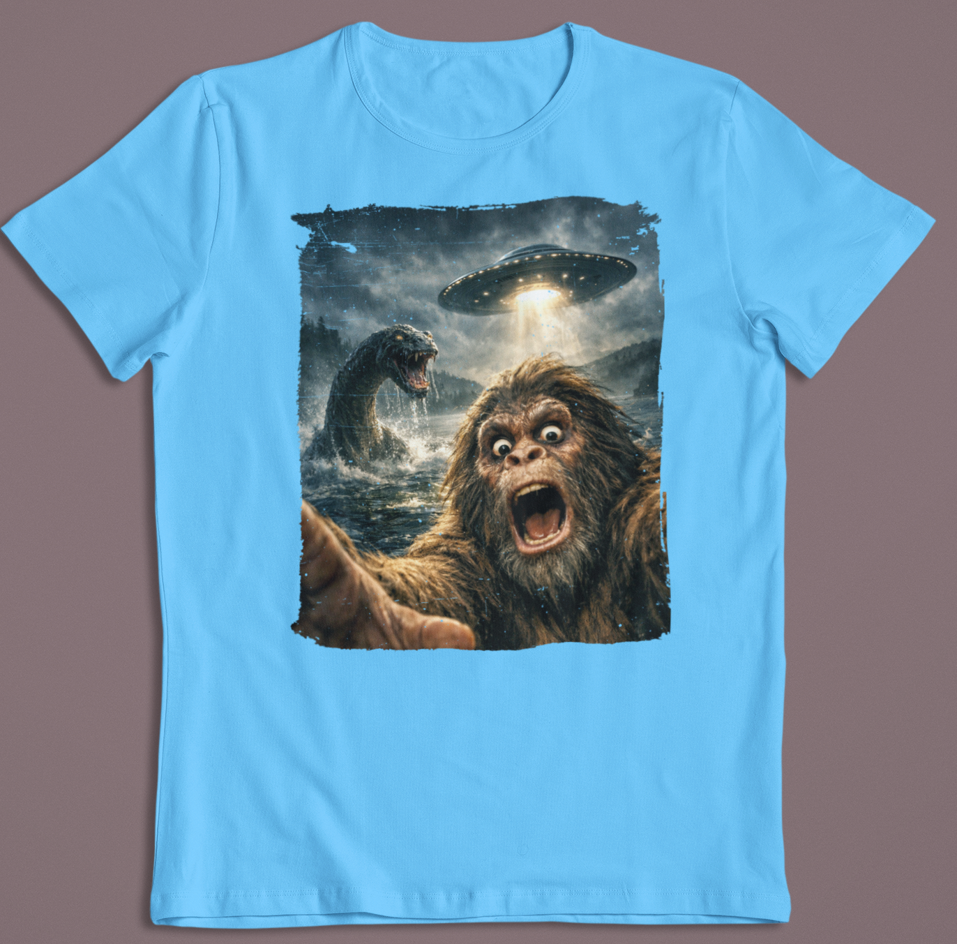 Bigfoot Selfie with UF0 and Nessie Loch Ness Monster Tshirt Hoodie, Sweatshirt | PodTeesHub.com