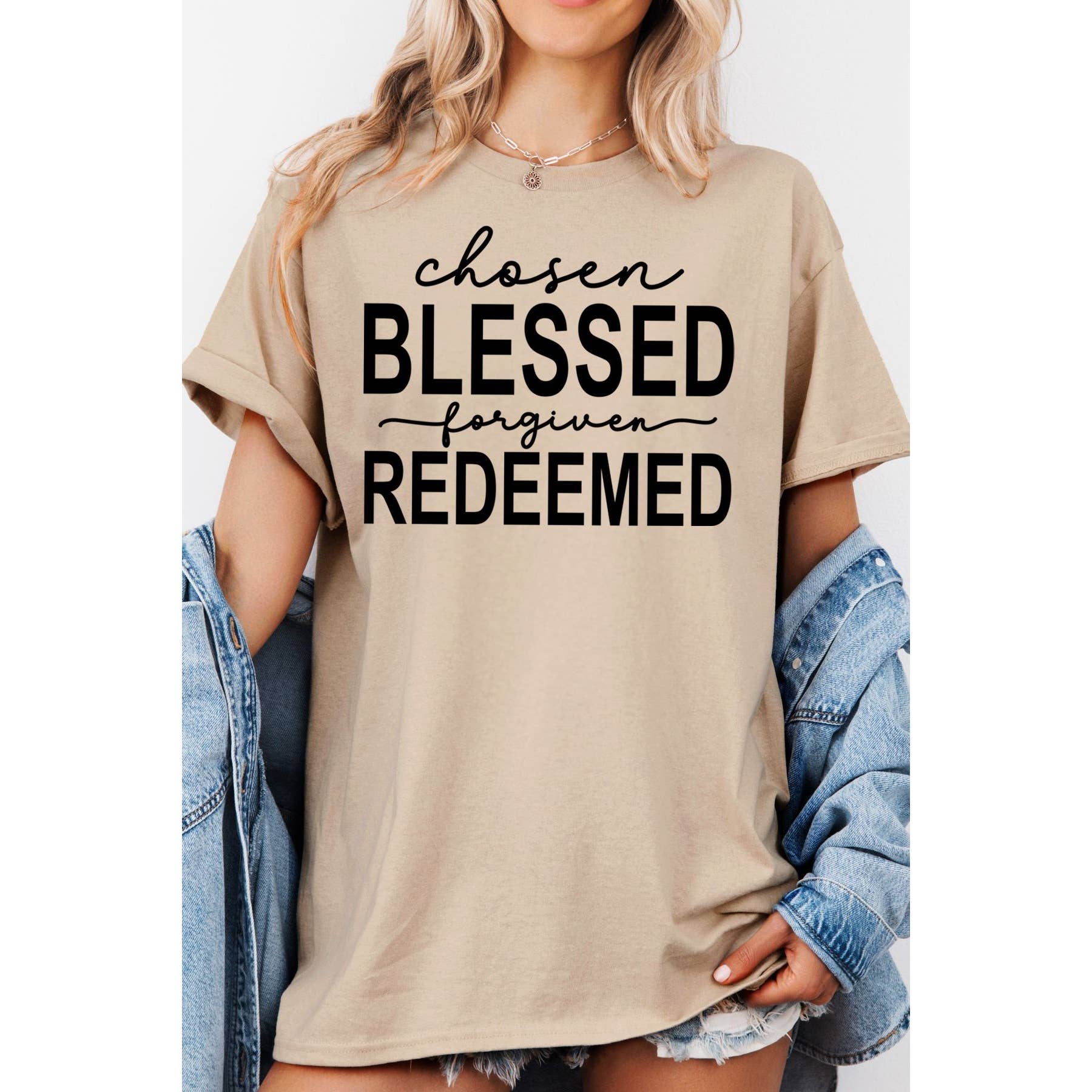 Blessed Chosen Redeemed Short Sleeve Tee Hoodie, Sweatshirt | PodTeesHub.com