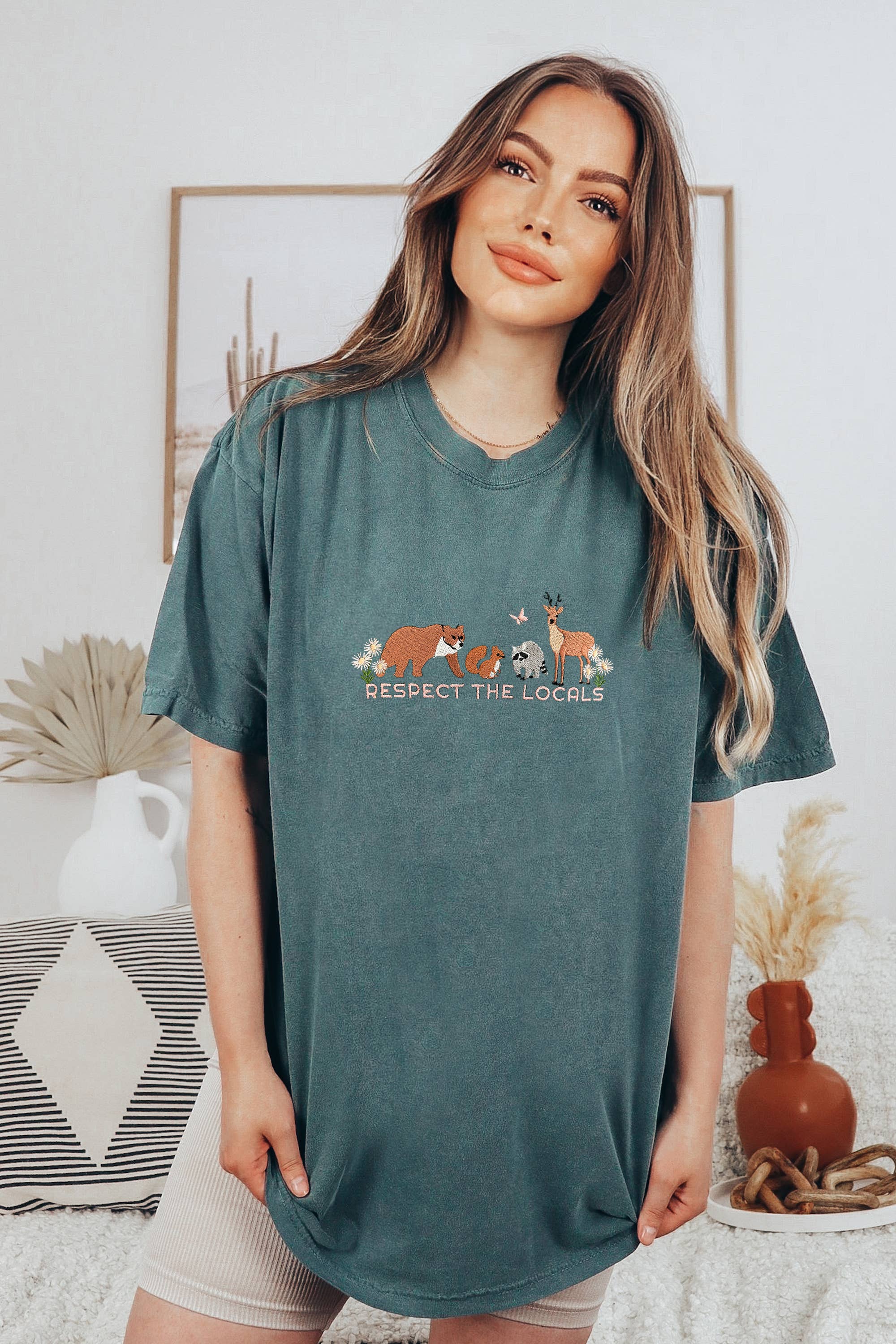 Embroidered Nature Respect the Locals Granola Girl Tshirt Hoodie, Sweatshirt | PodTeesHub.com