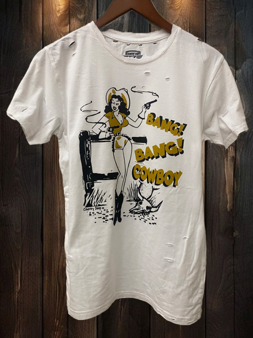 Bang Bang Cowboy Distressed T-Shirt Hoodie, Sweatshirt | PodTeesHub.com