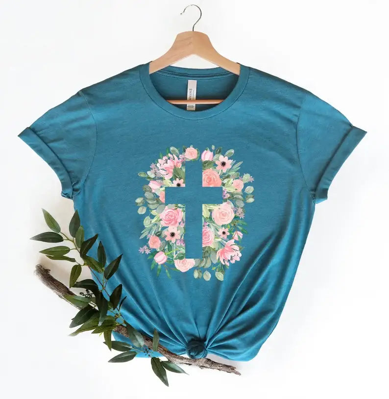 Floral Easter Cross T-Shirt Hoodie, Sweatshirt | PodTeesHub.com
