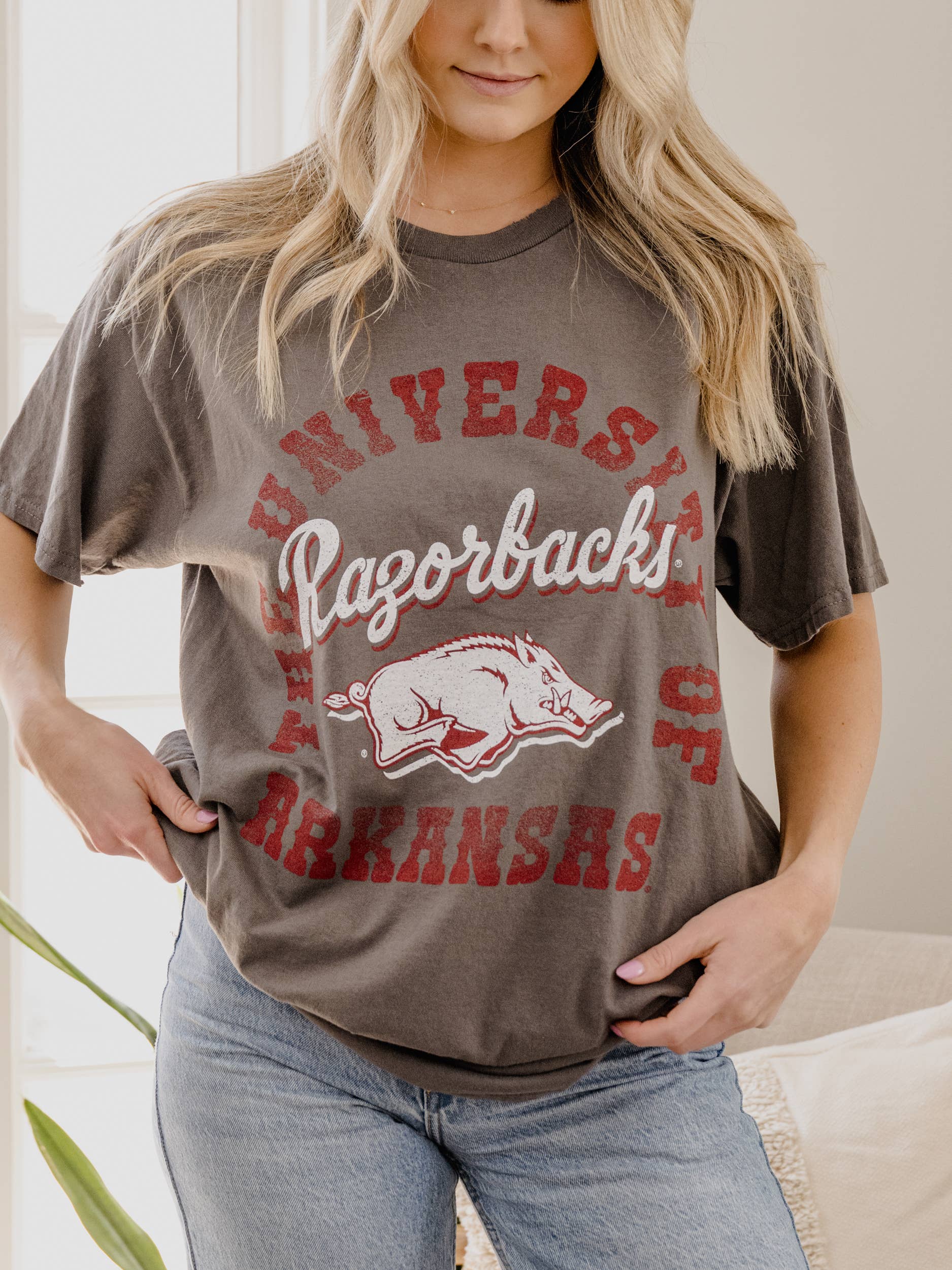 Arkansas Razorbacks Draft Charcoal Thrifted Tee Hoodie, Sweatshirt | PodTeesHub.com