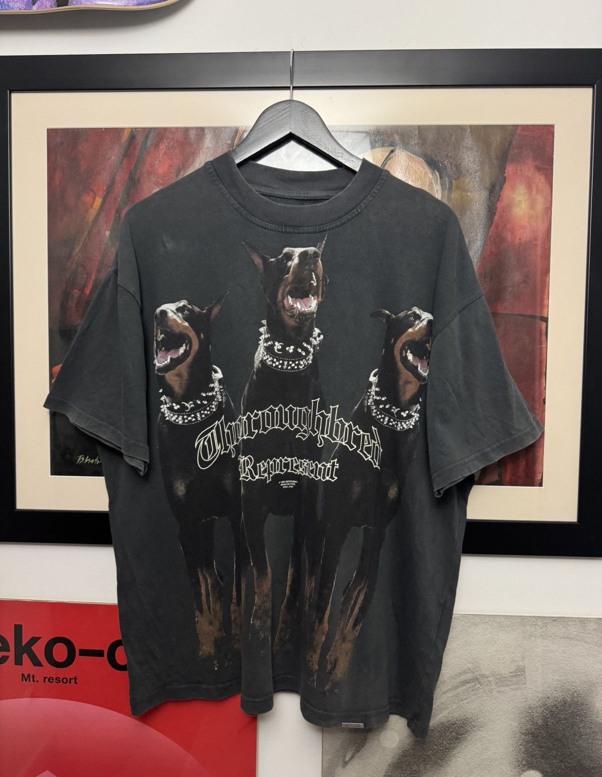 Clo Represent Thoroughbred Doberman Dog Oversized Washed Tee Hoodie, Sweatshirt | PodTeesHub.com