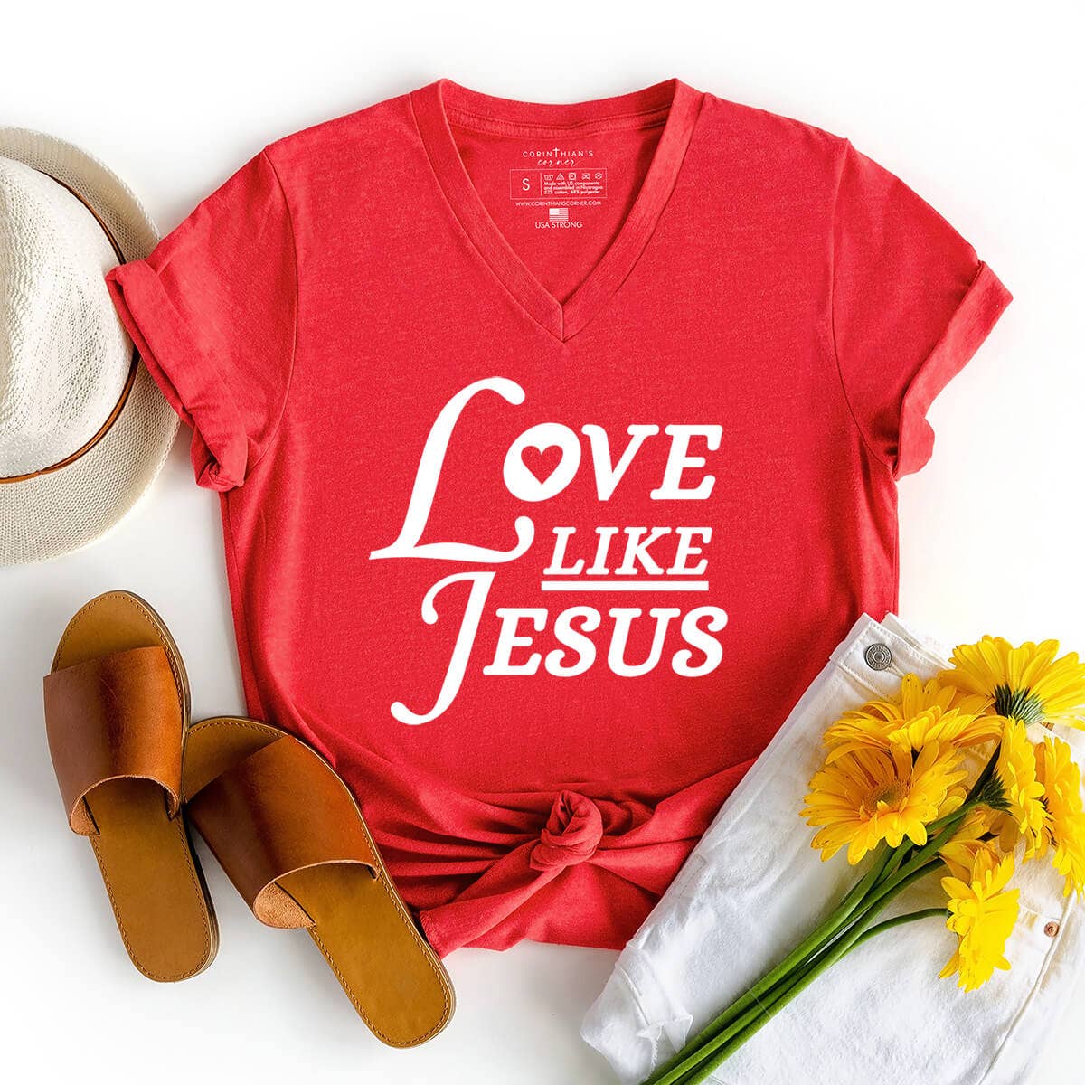 Love Like Jesus Red V-Neck Christian T-Shirt Hoodie, Sweatshirt | PodTeesHub.com