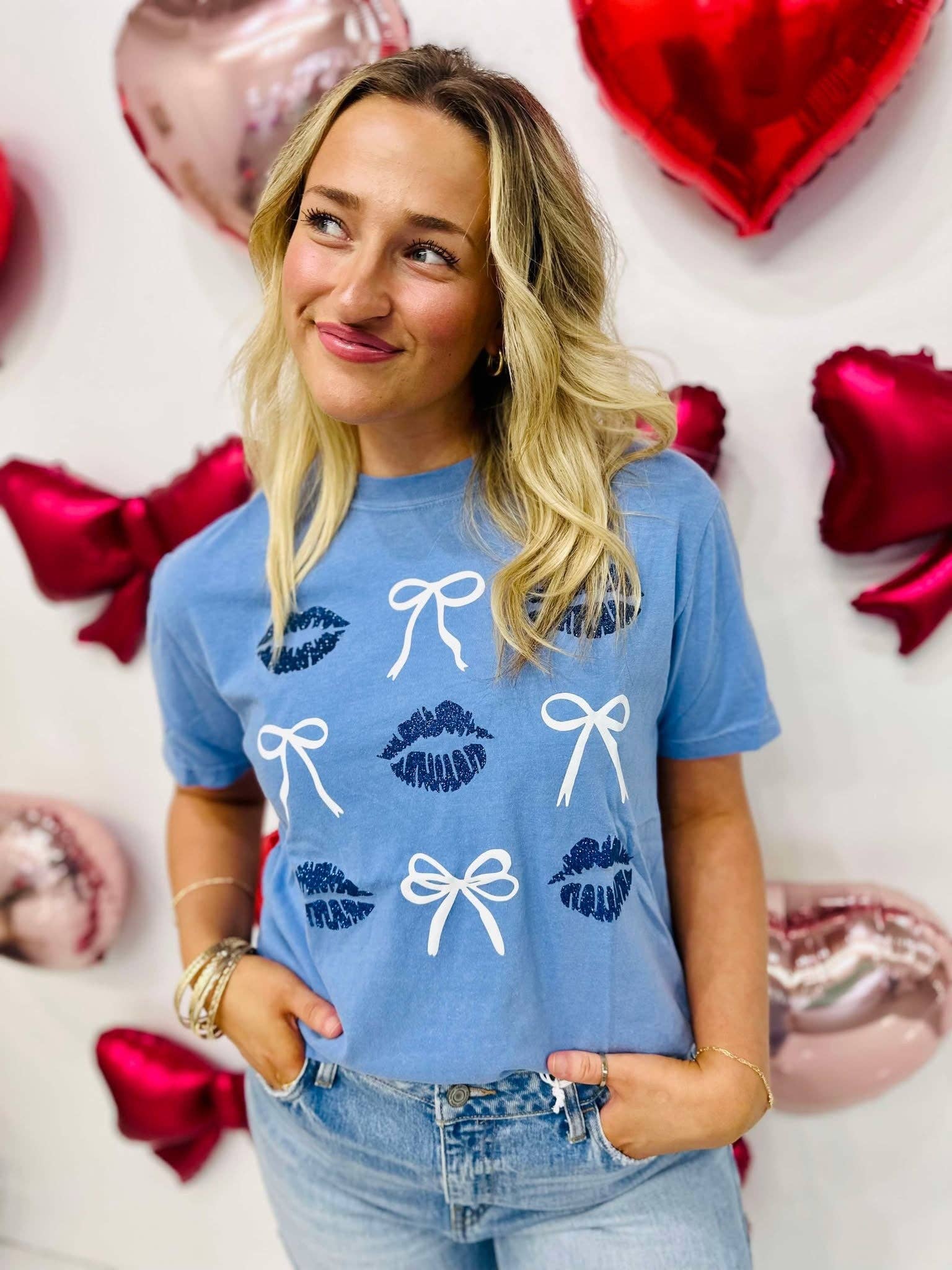 Lip Prints and Bow's Puff-Glitter Tee Hoodie, Sweatshirt | PodTeesHub.com