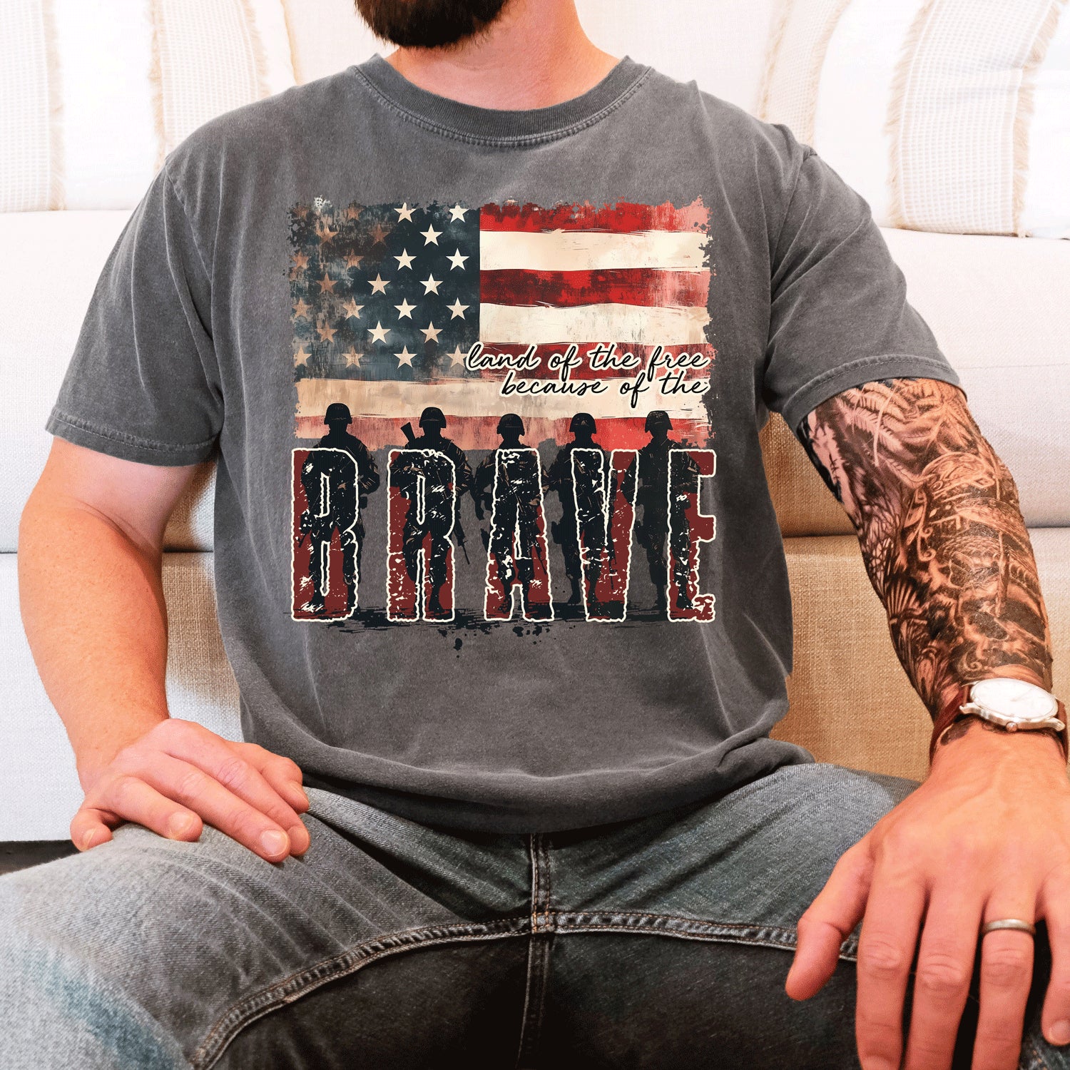 Vintage Land of the Free Because of the Brave Tee Hoodie, Sweatshirt | PodTeesHub.com