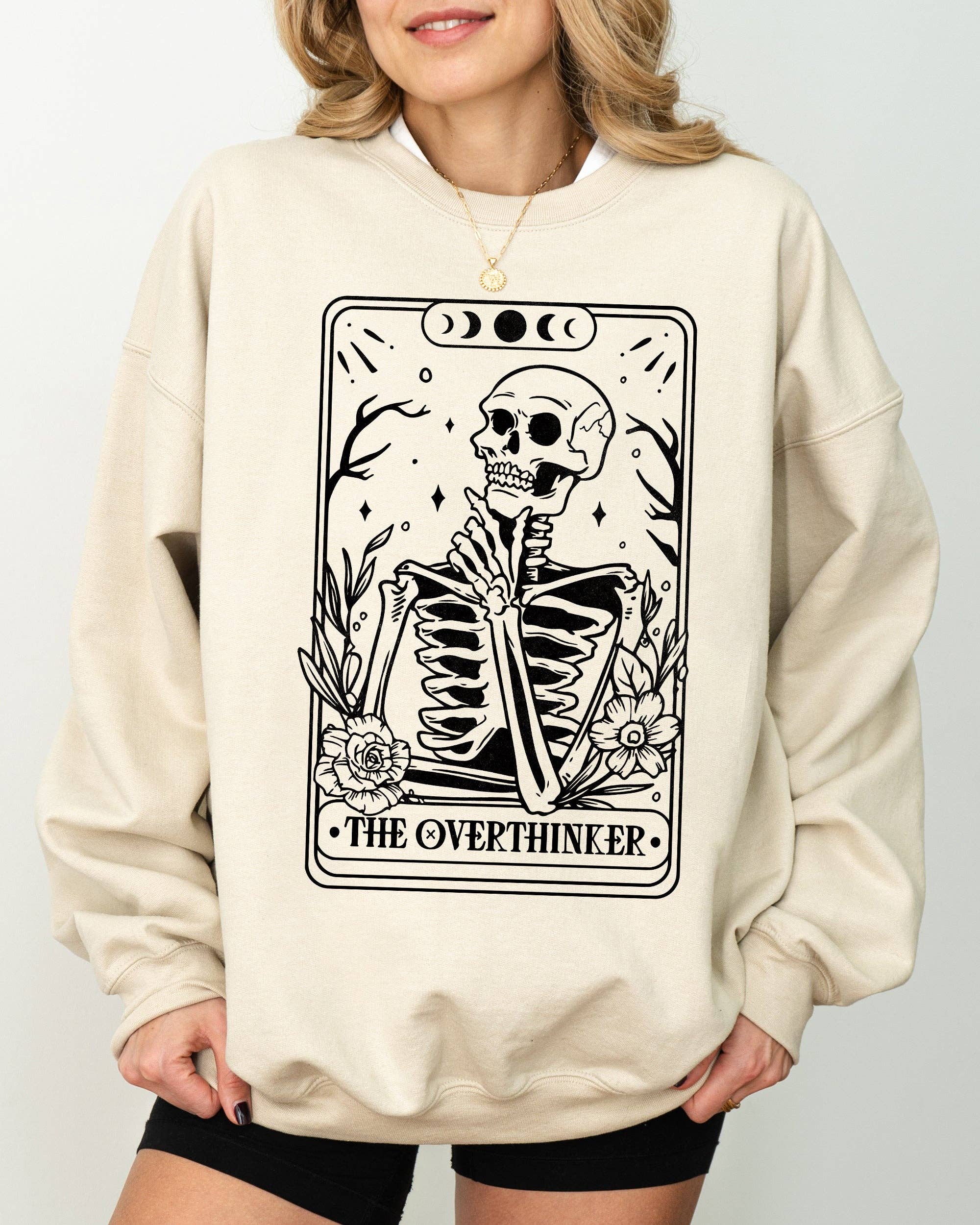The Overthinker, Tarot, Skeleton, Halloween Sweatshirt T-Shirts, Hoodie | PodTeesHub.com