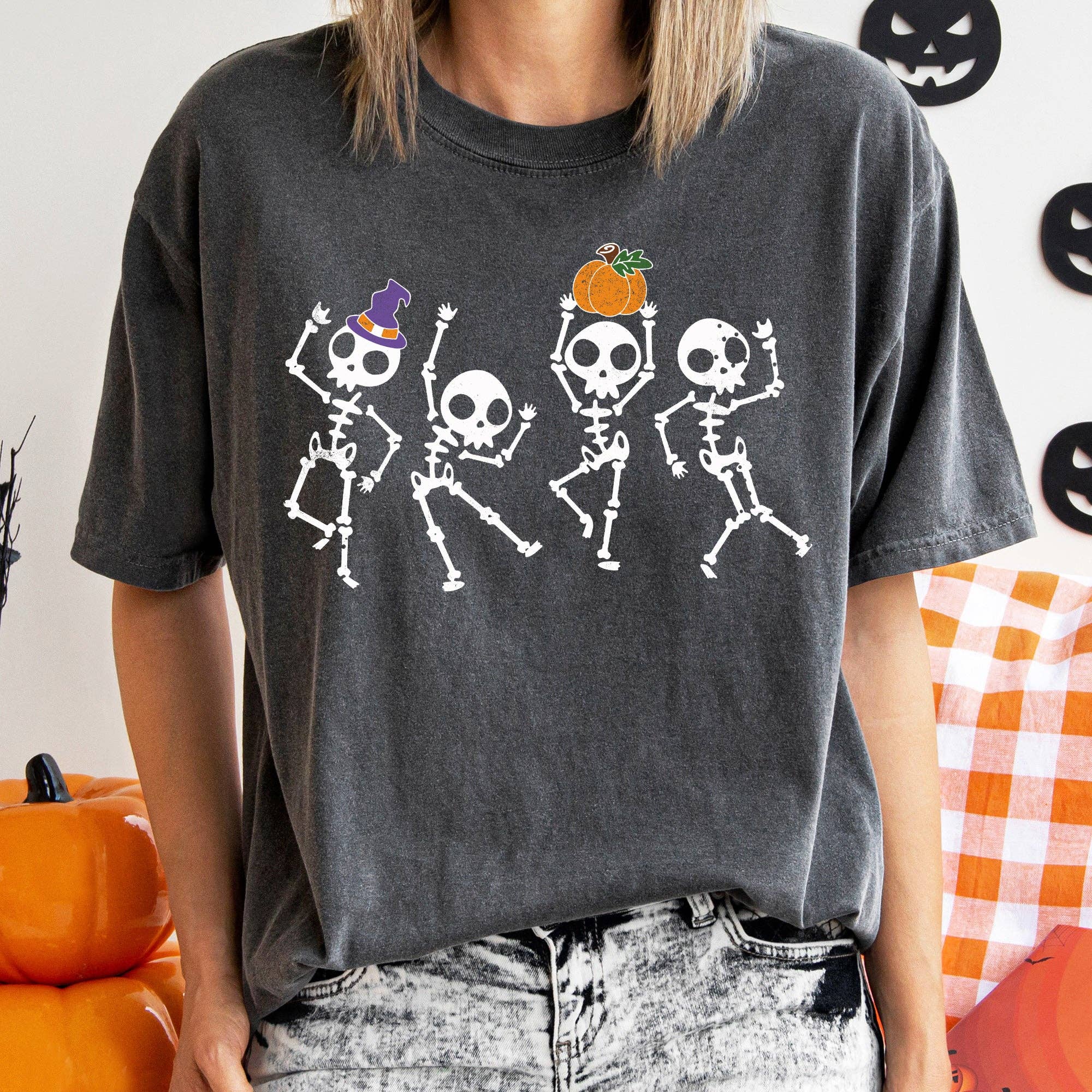 Pumpkin Dancing Skeletons Retro Halloween T-Shirt Hoodie, Sweatshirt | PodTeesHub.com