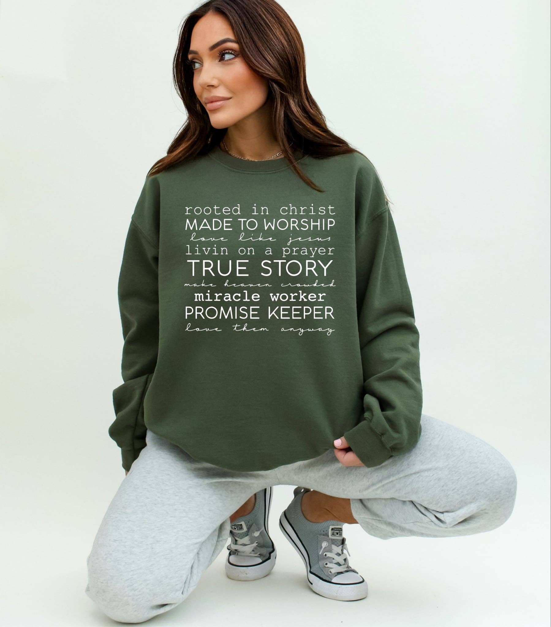 New Rooted in Christ Olive Spring Easter Graphic Sweatshirt T-Shirts, Hoodie | PodTeesHub.com