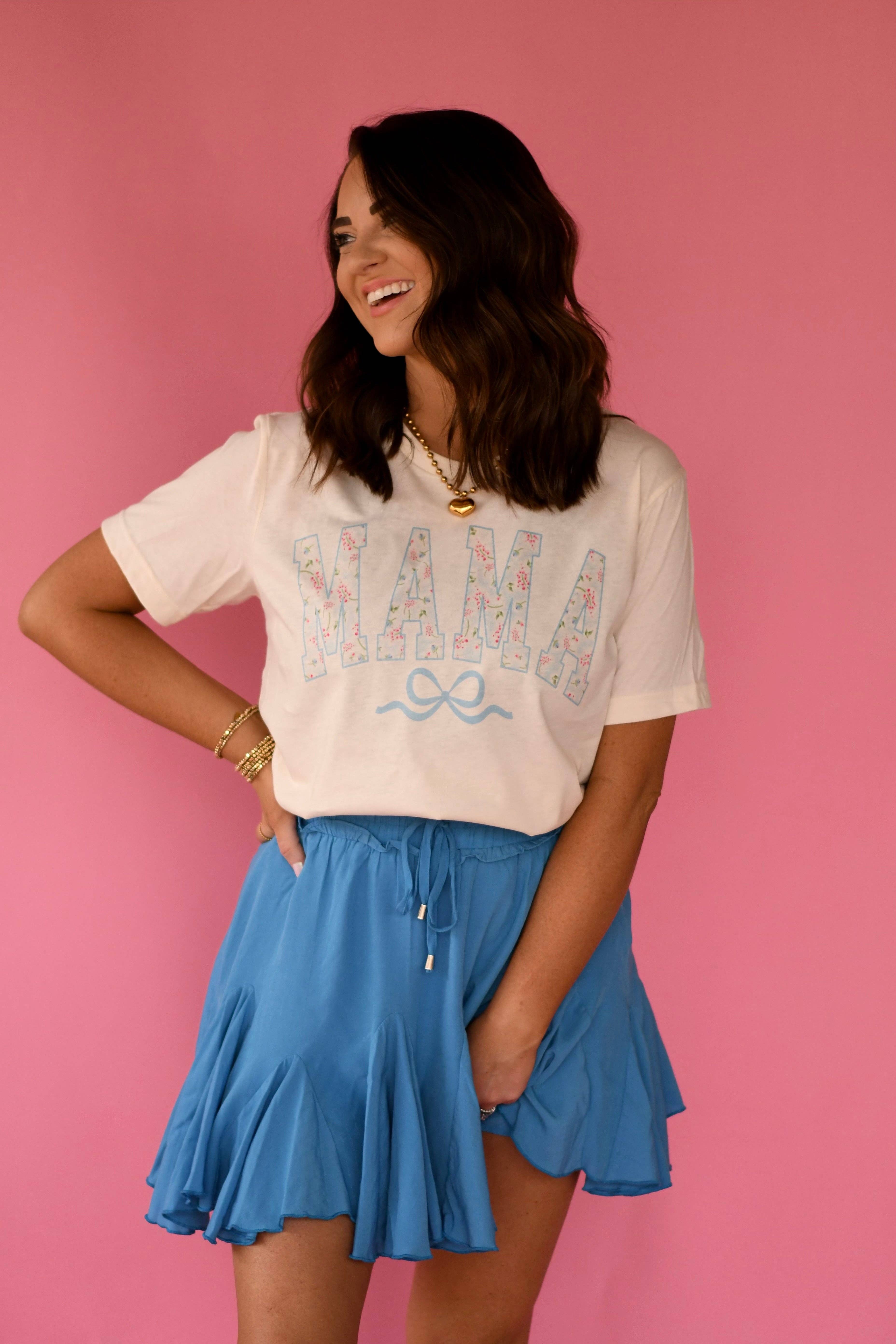 Blue Floral Mama Bow Tee Hoodie, Sweatshirt | PodTeesHub.com