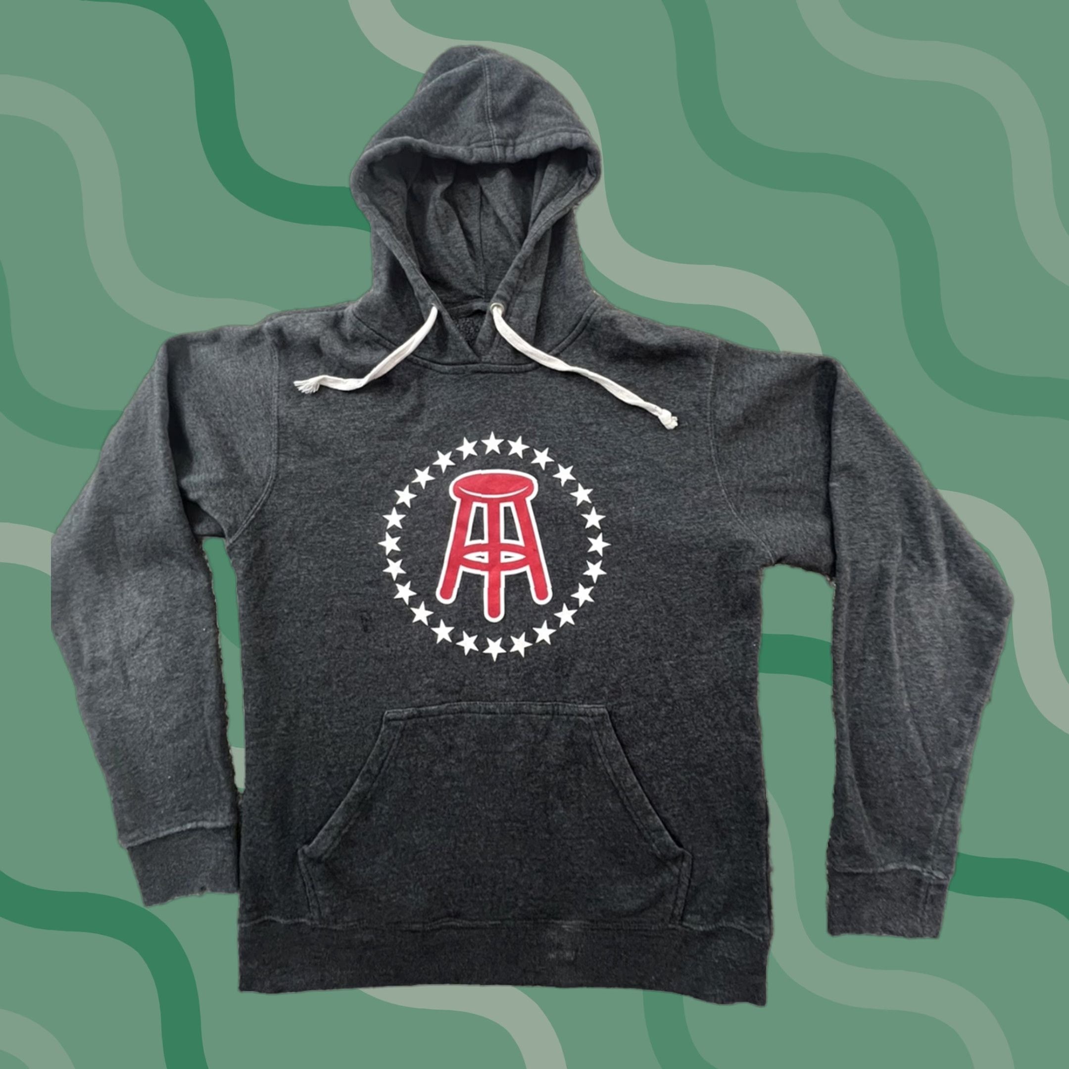 Vintage Barstool Sports Sweatshirt M Gray Cotton Blend Hoodie Logo Pullover Men Regular Hooded Sport T-Shirts