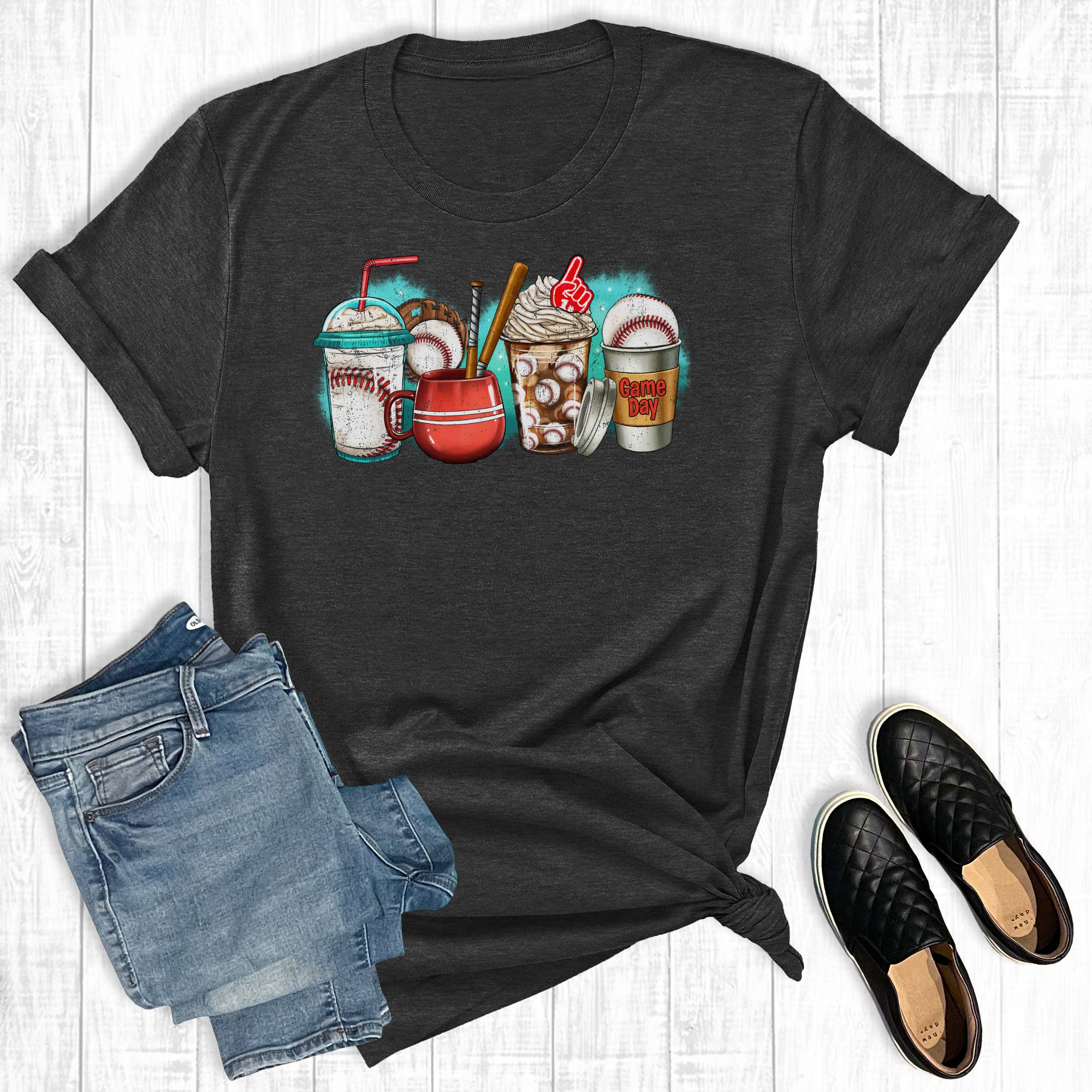 Baseball Game Day Coffee Cups Graphic Tee Hoodie, Sweatshirt | PodTeesHub.com