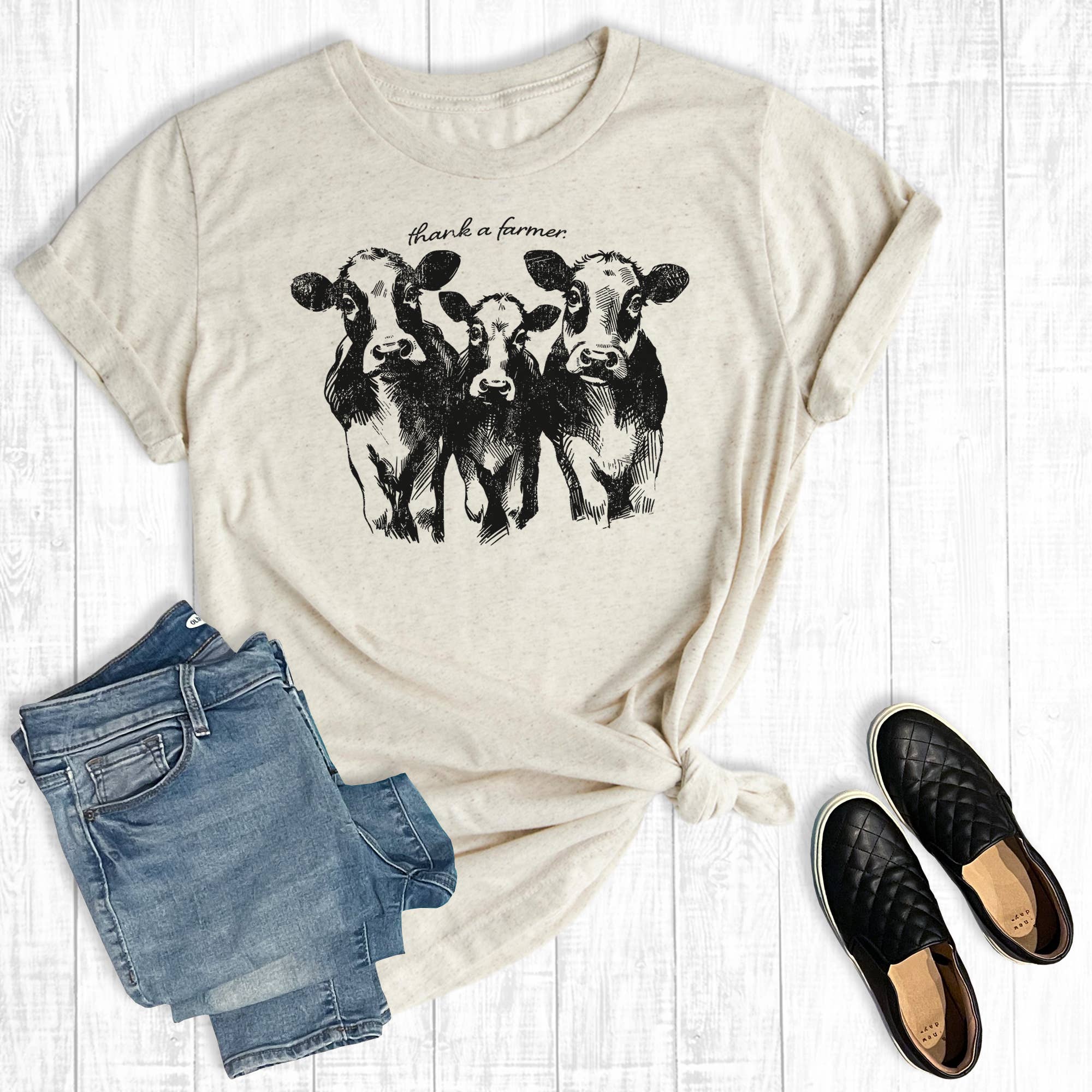 Western Thank A Farmer Cows Graphic Tee Hoodie, Sweatshirt | PodTeesHub.com