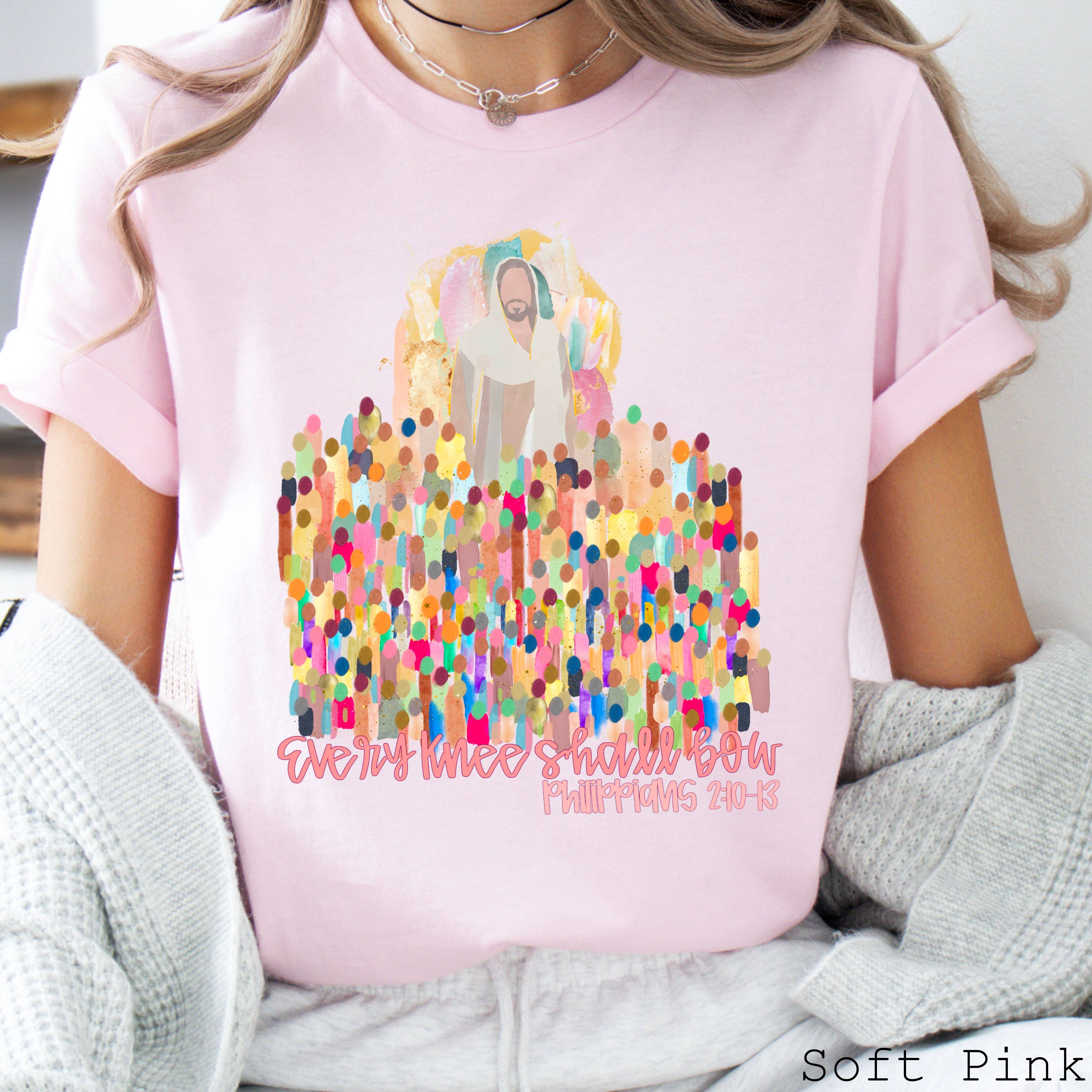 Every Knee Shall Bow Christian Graphic Tee | Bella Canvas Hoodie, Sweatshirt | PodTeesHub.com