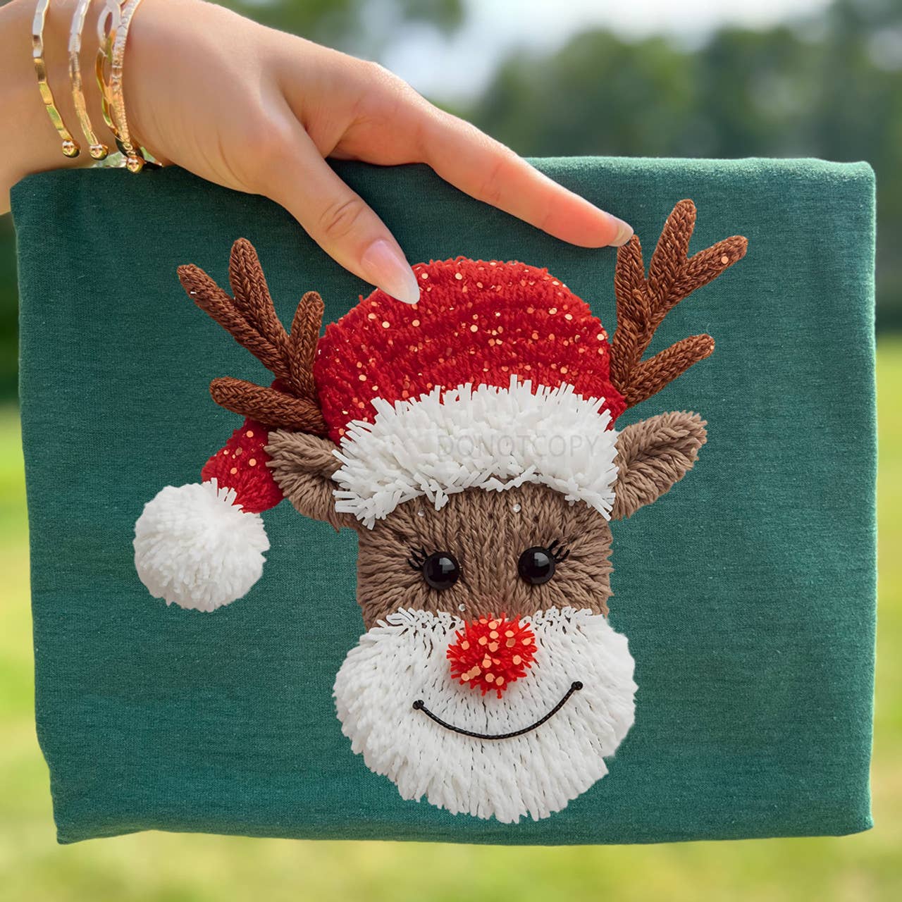 Faux Yarn Reindeer Tee Hoodie, Sweatshirt | PodTeesHub.com