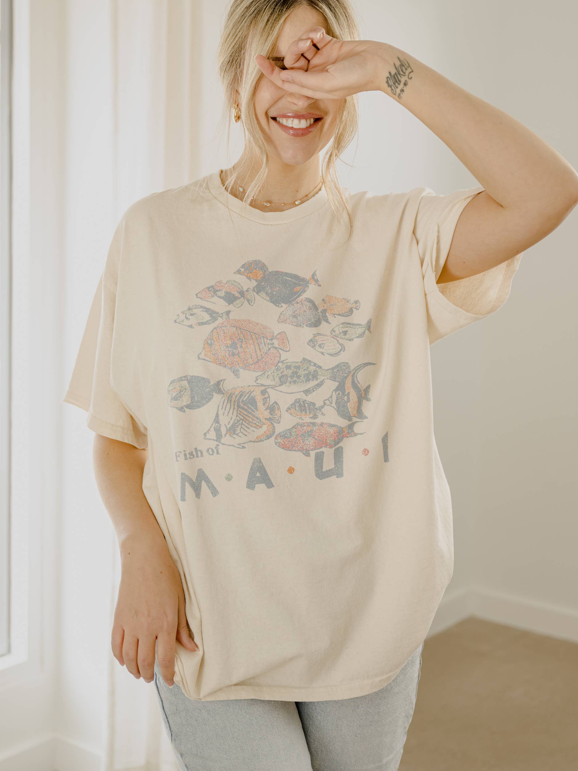 Fish of Maui Off White Thrifted Graphic Tee Hoodie, Sweatshirt | PodTeesHub.com