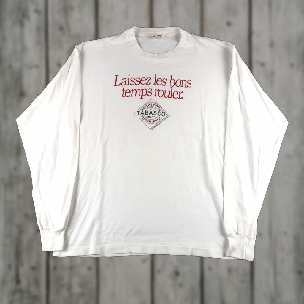 Vintage Tabasco Shirt Xl White 90s Mens Long Sleeve Crew Neck Graphic Print Vintage 1990s Us Hoodie, Sweatshirt