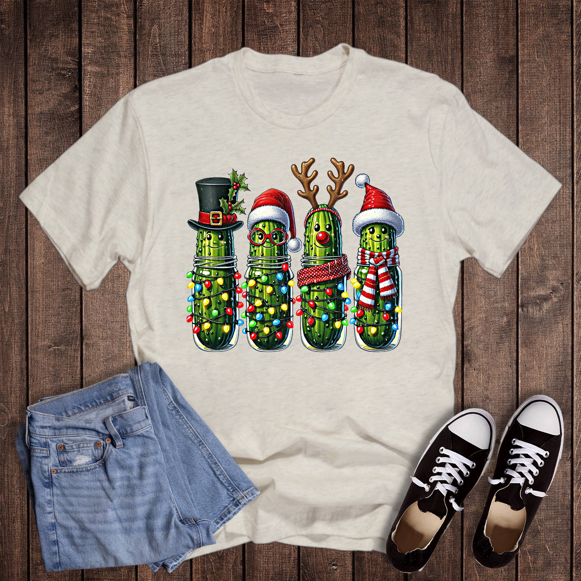 Christmas Pickles with Lights Graphic Tee Hoodie, Sweatshirt | PodTeesHub.com