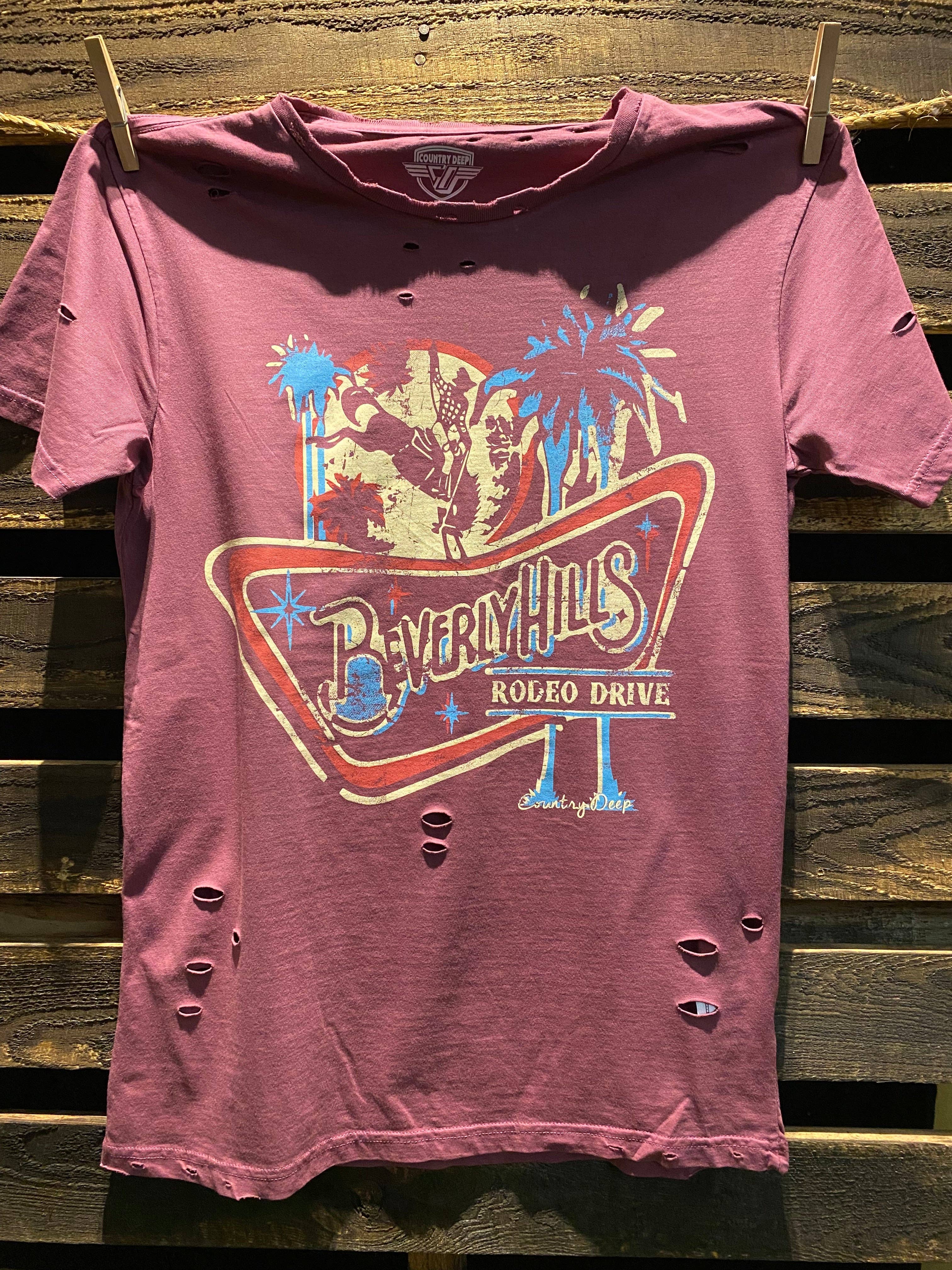Beverly Hills Rodeo Drive  Distressed T-Shirt Hoodie, Sweatshirt | PodTeesHub.com