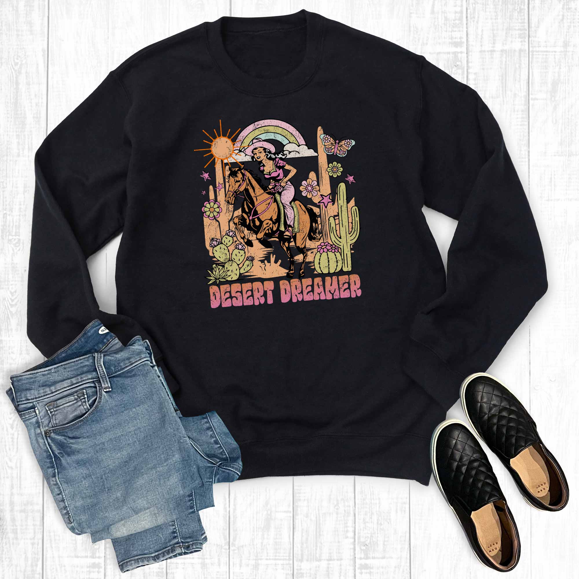 Western Retro Desert Dreamer Graphic Sweatshirt T-Shirts, Hoodie | PodTeesHub.com