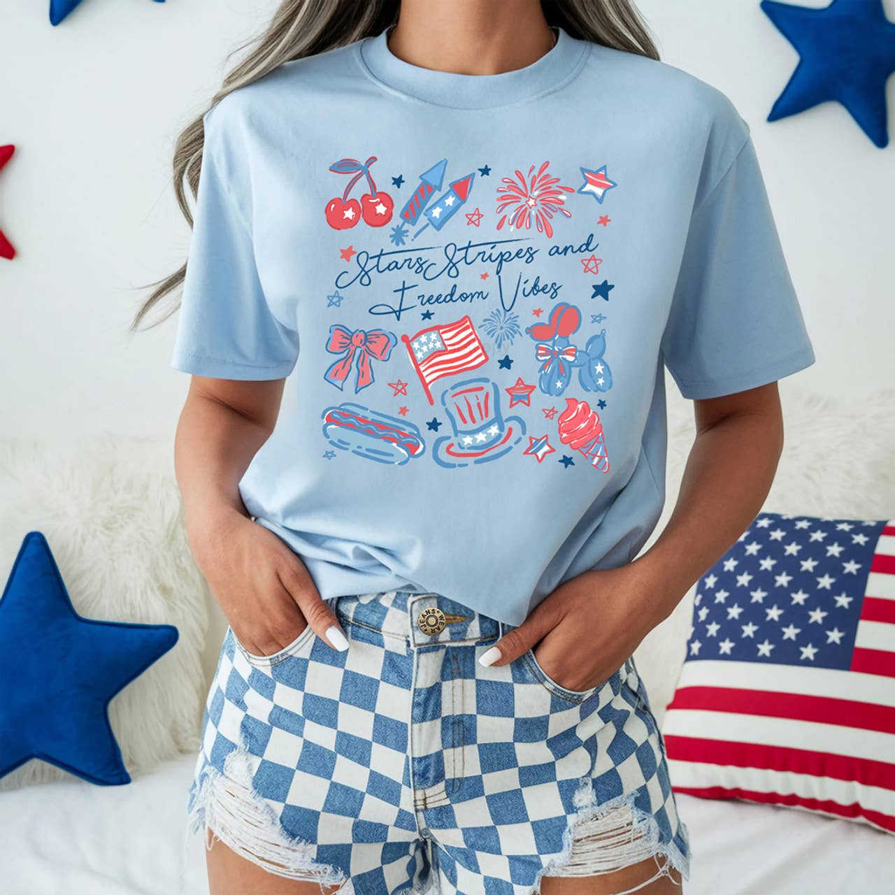 Stars, Stripes and Freedom Vibes Tee Hoodie, Sweatshirt | PodTeesHub.com